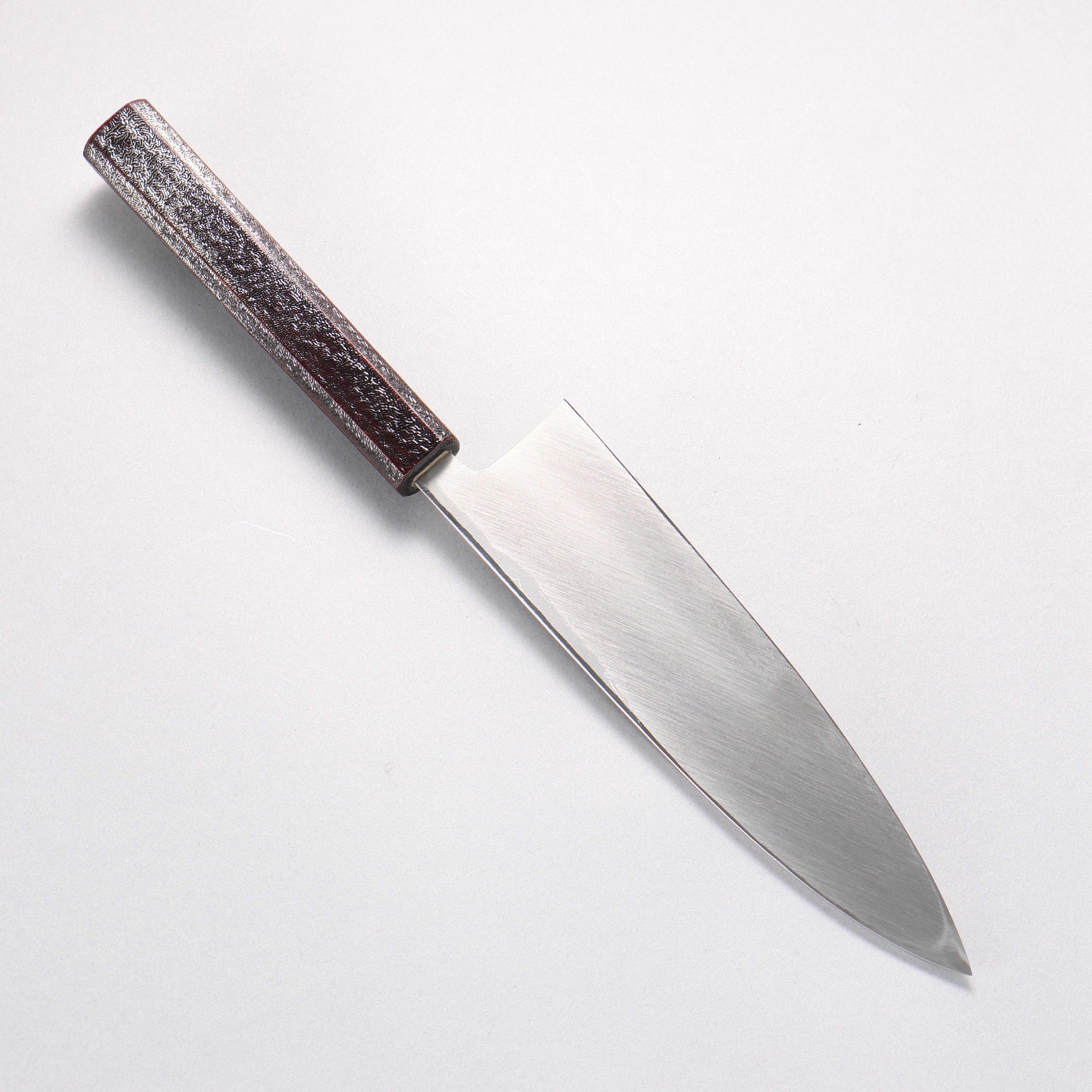 北岡 英雄 白鋼二號 大馬士革紋 身卸出刃 日本刀 195mm 櫟木黑銀漆塗 握把 - 清助刃物