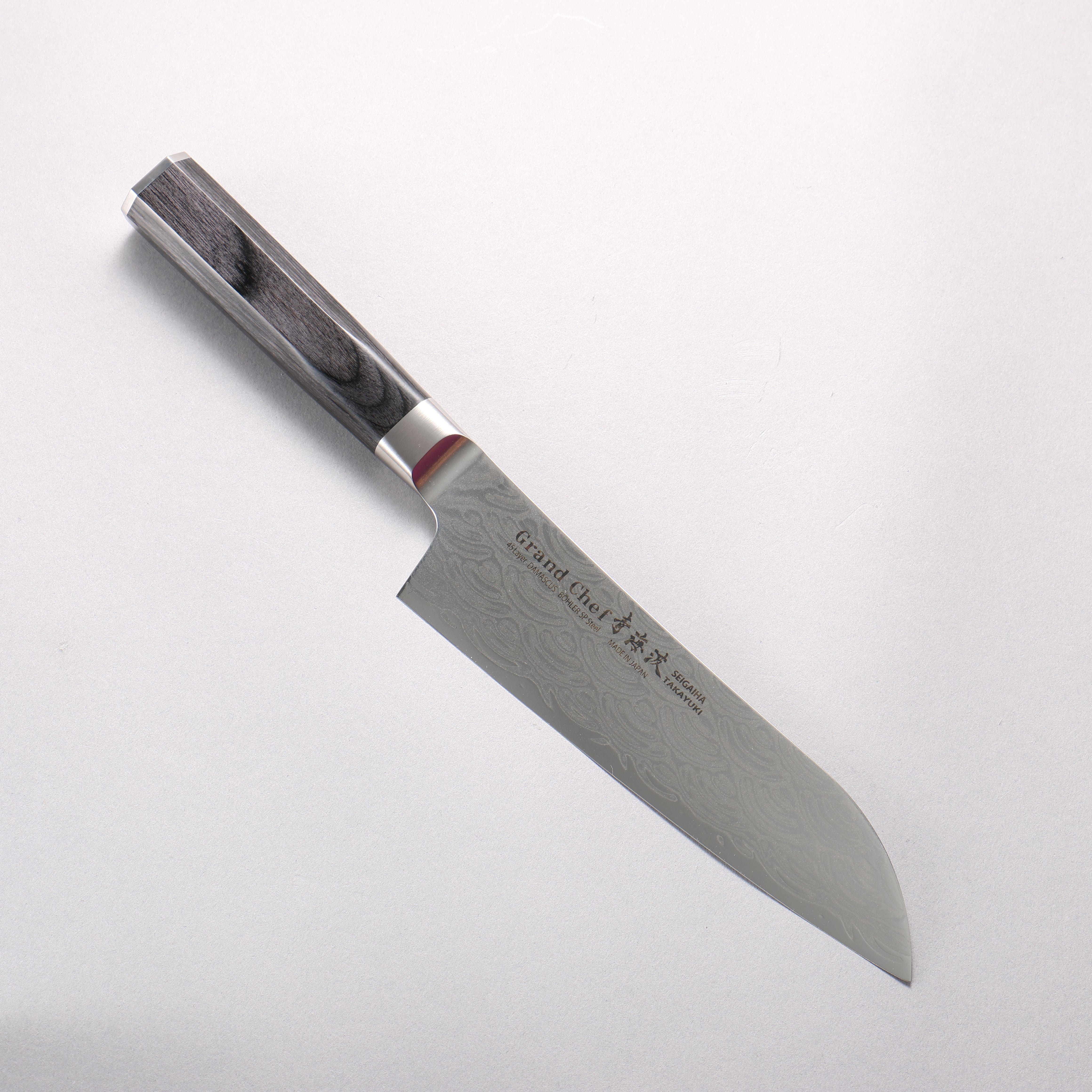 堺 孝行 青海波 Böhler SP 鋼 45層大馬士革紋 打磨處理 三德刀 180mm 黑合成木 握把 - 清助刃物