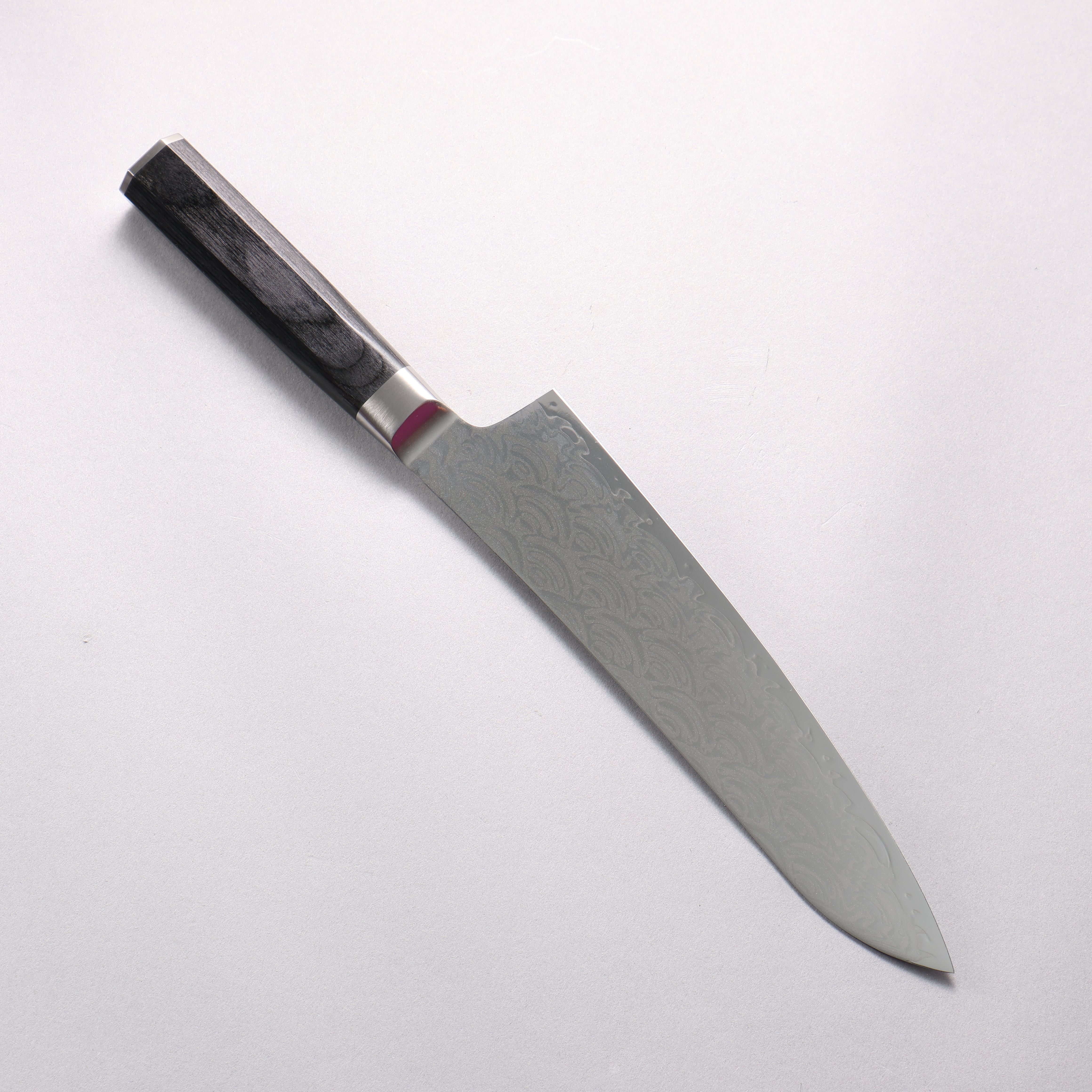 堺 孝行 青海波 Böhler SP 鋼 45層大馬士革紋 打磨處理 牛刀 210mm 黑合成木 握把 - 清助刃物