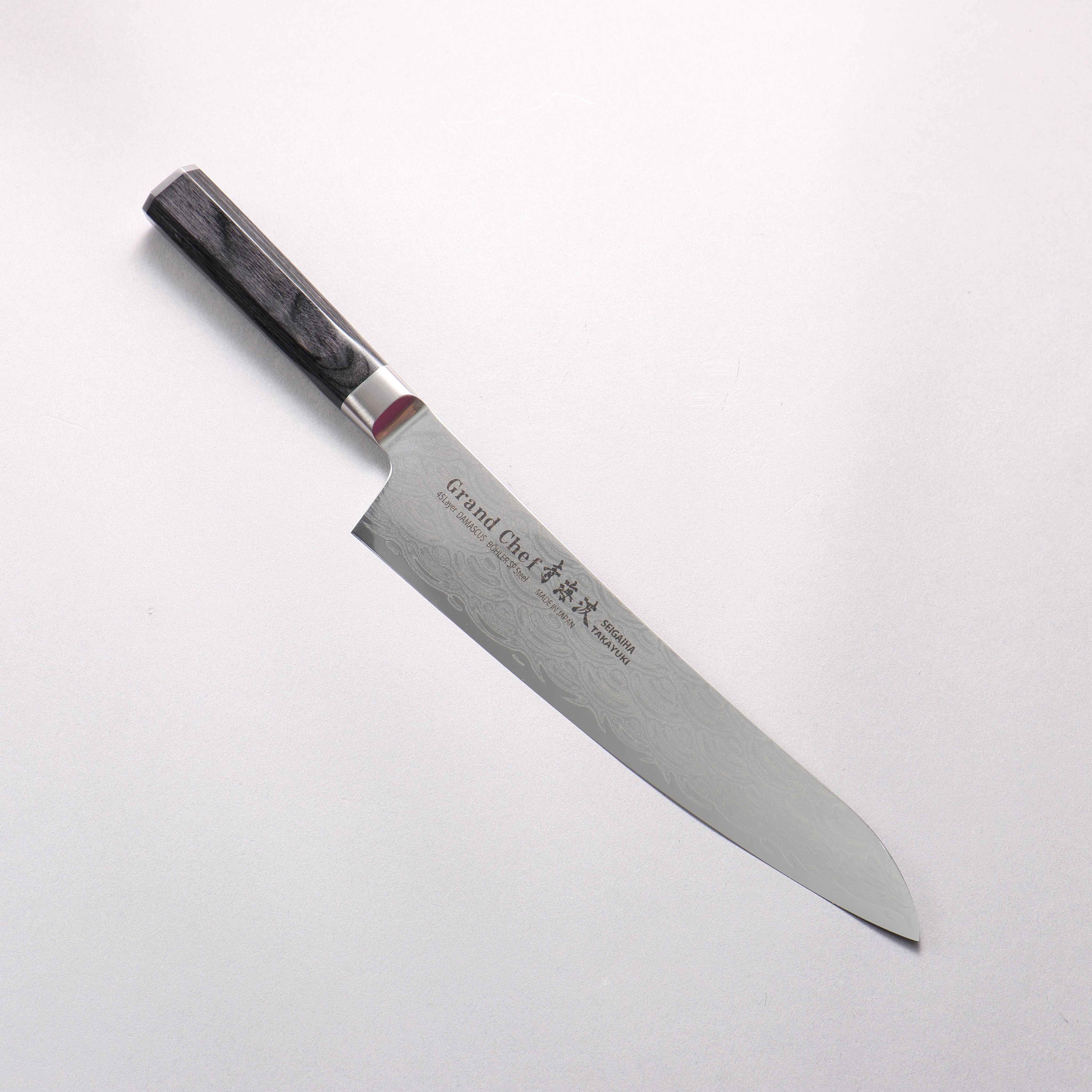 堺 孝行 青海波 Böhler SP 鋼 45層大馬士革紋 打磨處理 牛刀 240mm 黑合成木 握把 - 清助刃物