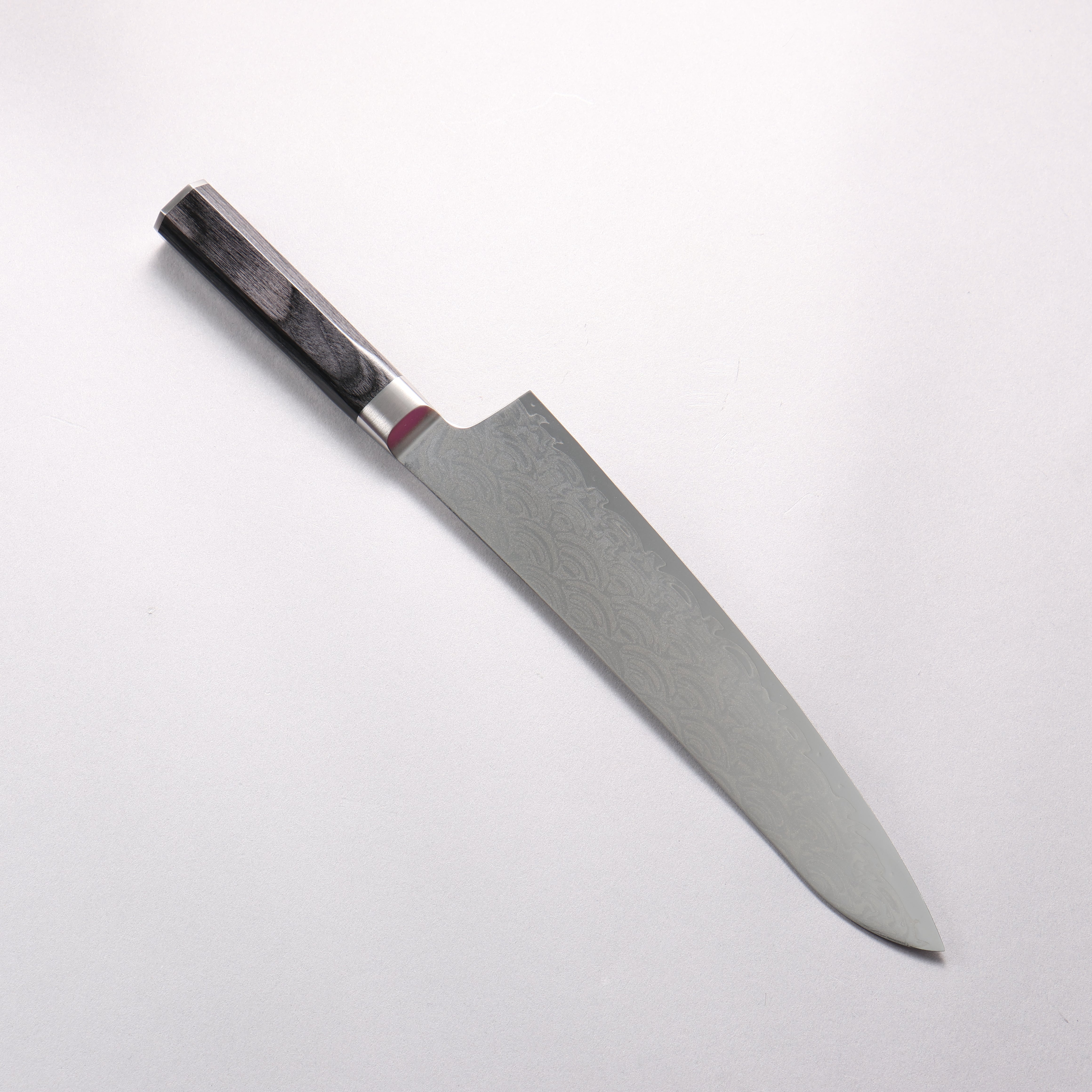 堺 孝行 青海波 Böhler SP 鋼 45層大馬士革紋 打磨處理 牛刀 240mm 黑合成木 握把 - 清助刃物