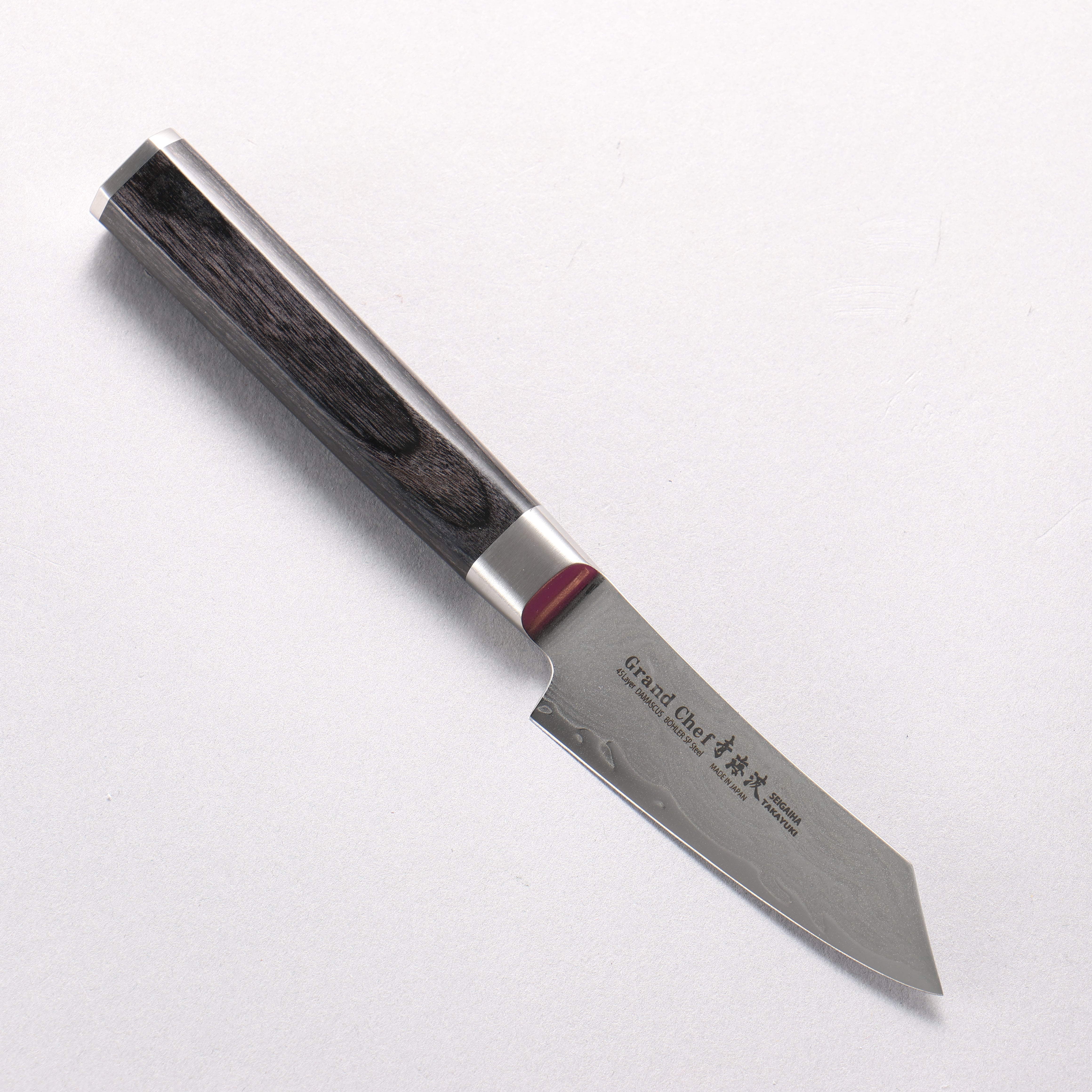 堺 孝行 青海波 Böhler SP 鋼 45層大馬士革紋 打磨處理 劍型削皮刀 80mm 黑合成木 握把 - 清助刃物