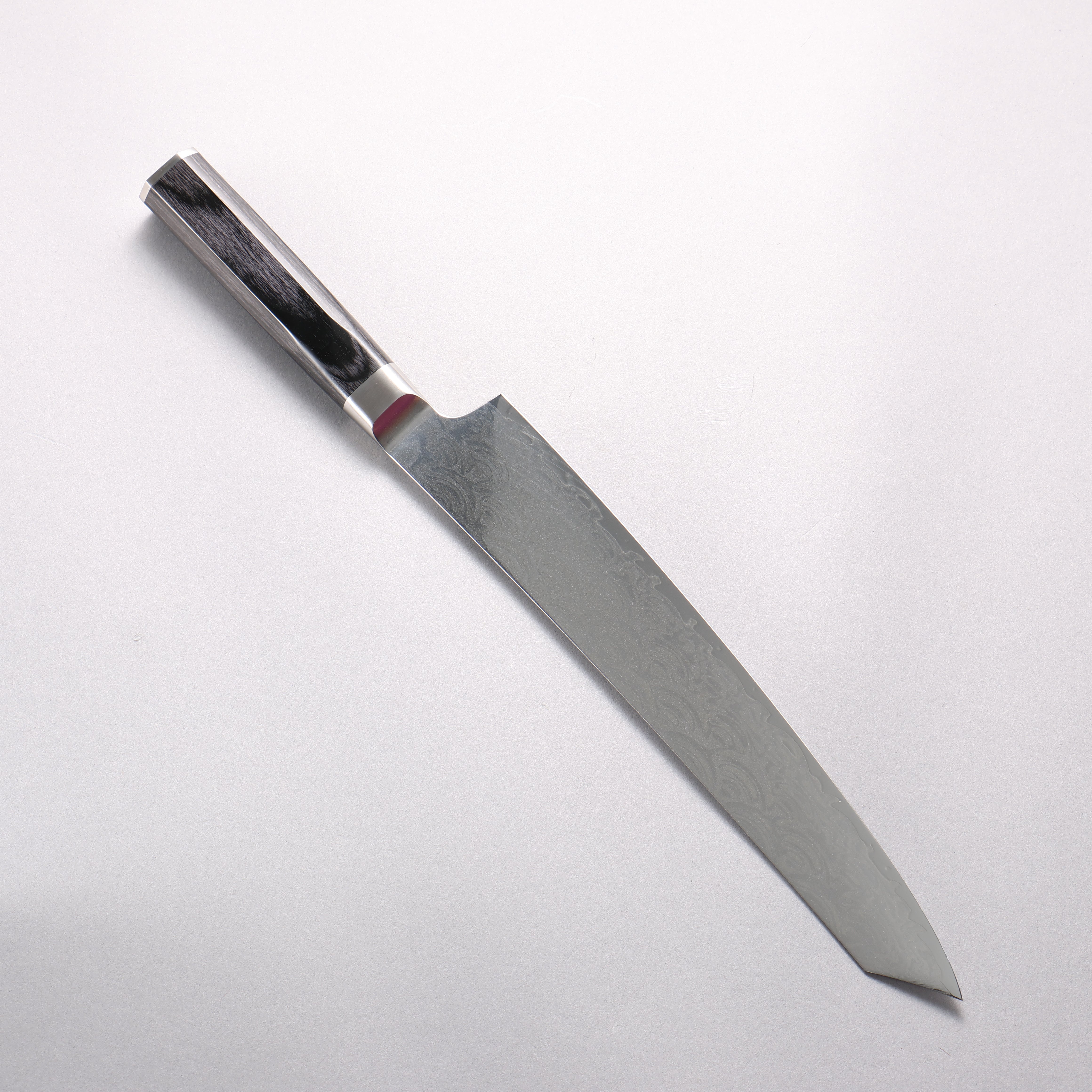 堺 孝行 青海波 Böhler SP 鋼 45層大馬士革紋 打磨處理 劍型筋引 240mm 黑合成木 握把 - 清助刃物
