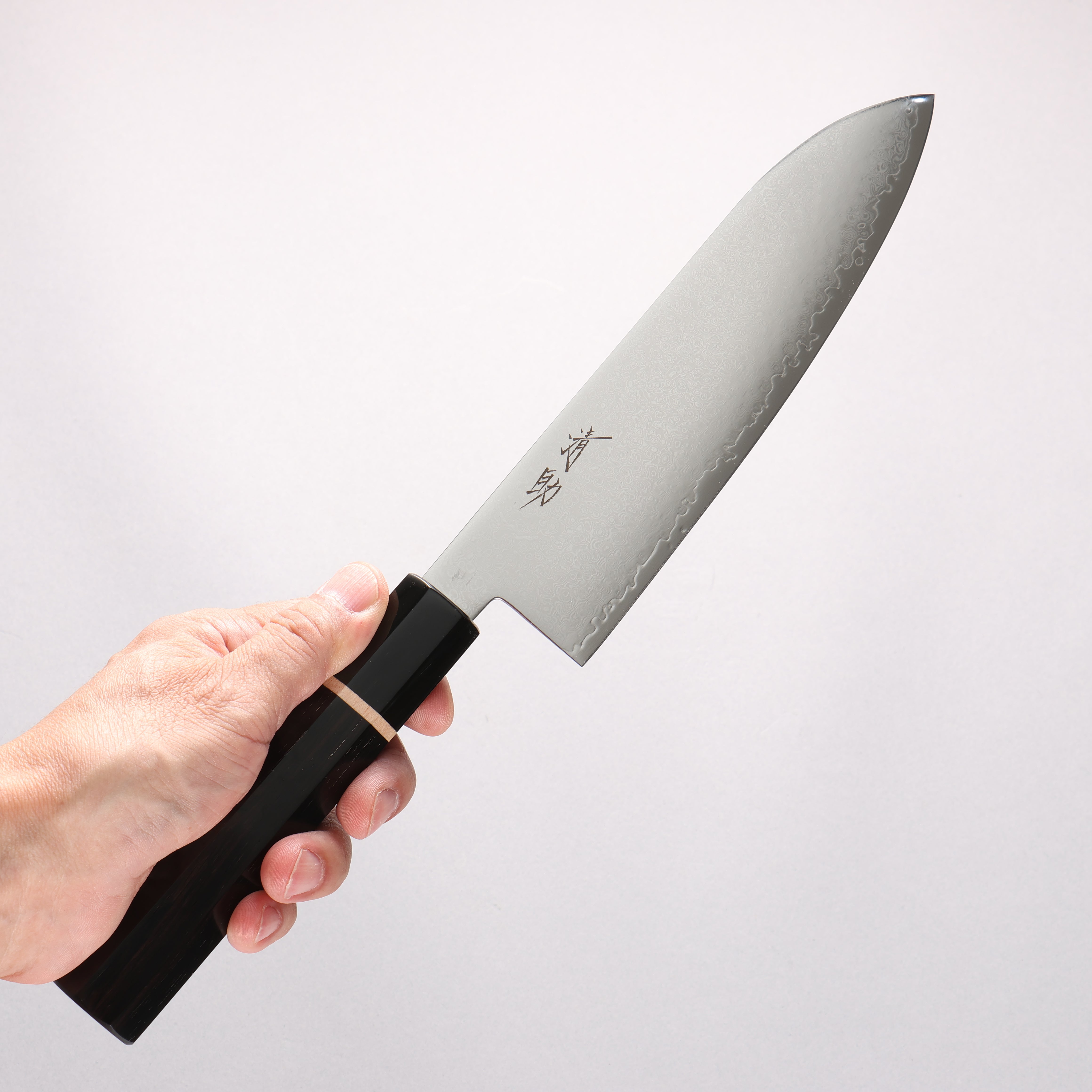 清助 VG10 33層大馬士革紋 三德刀 180mm 黑檀(帶白色環型設計) 握把 - 清助刃物