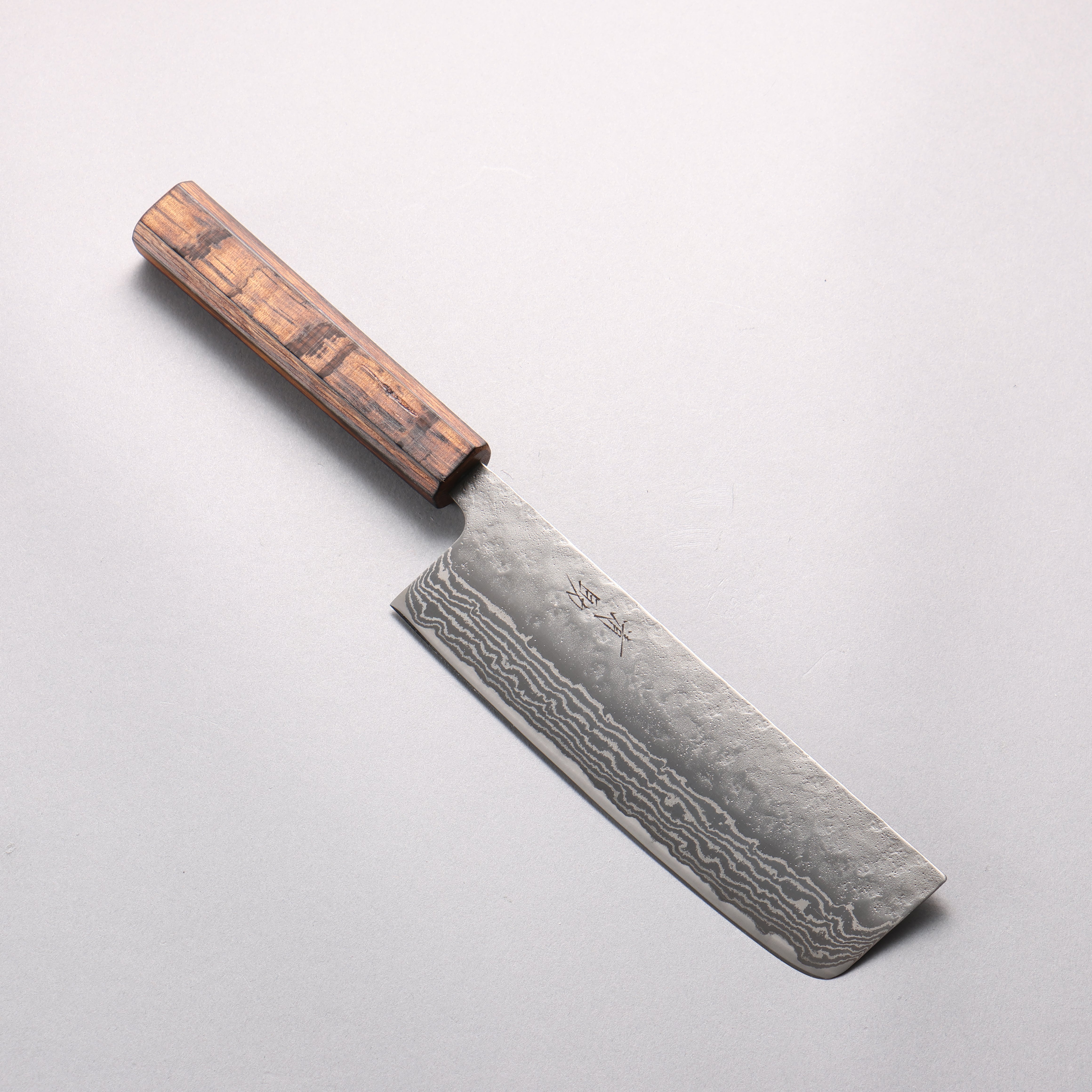 清助 不鏽鋼 440C 鎚目 大馬士革紋 菜切 165mm 橡木 握把 - 清助刃物