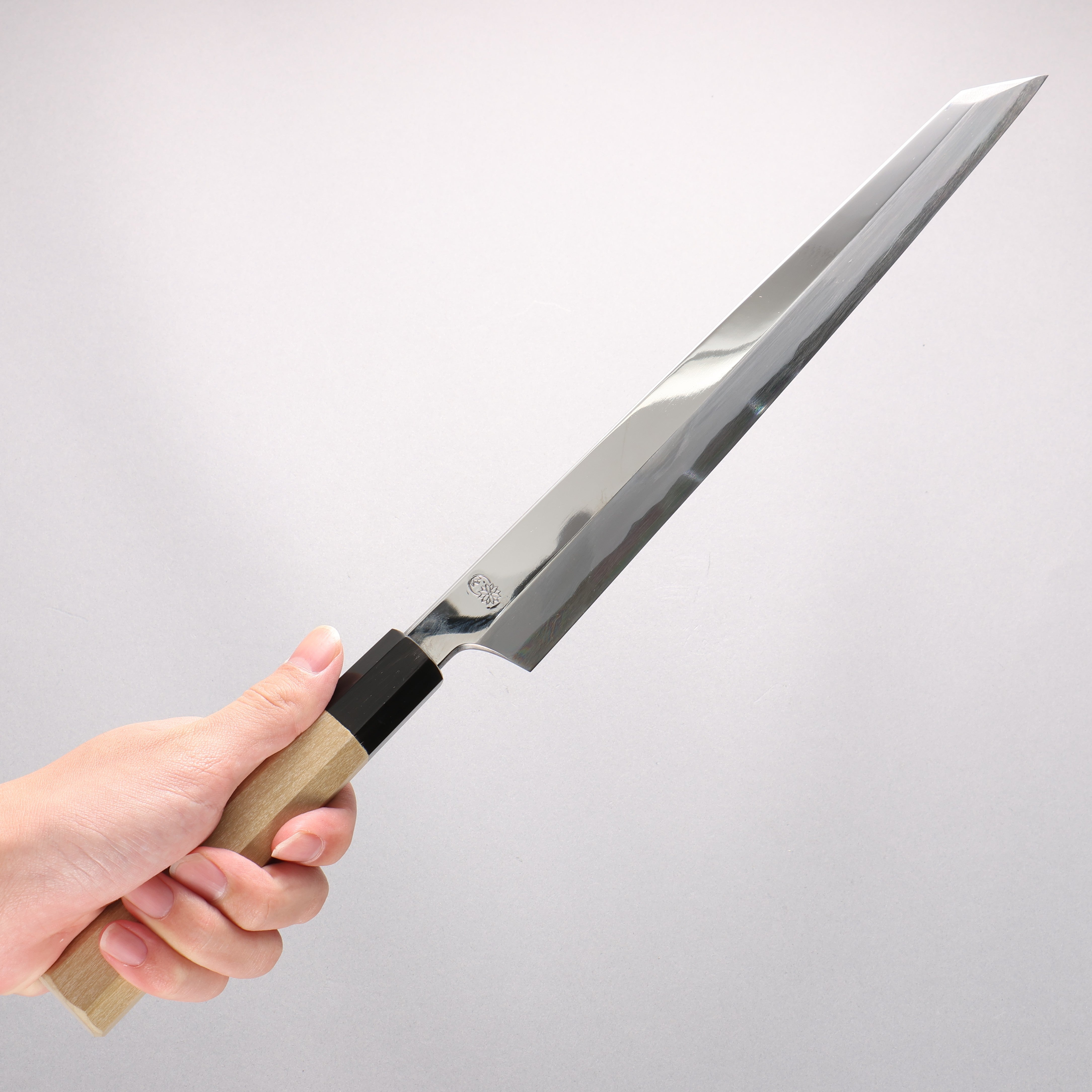 重陽 白鋼 鏡面處理 劍型柳刃 300mm 木蘭 握把 - 清助刃物