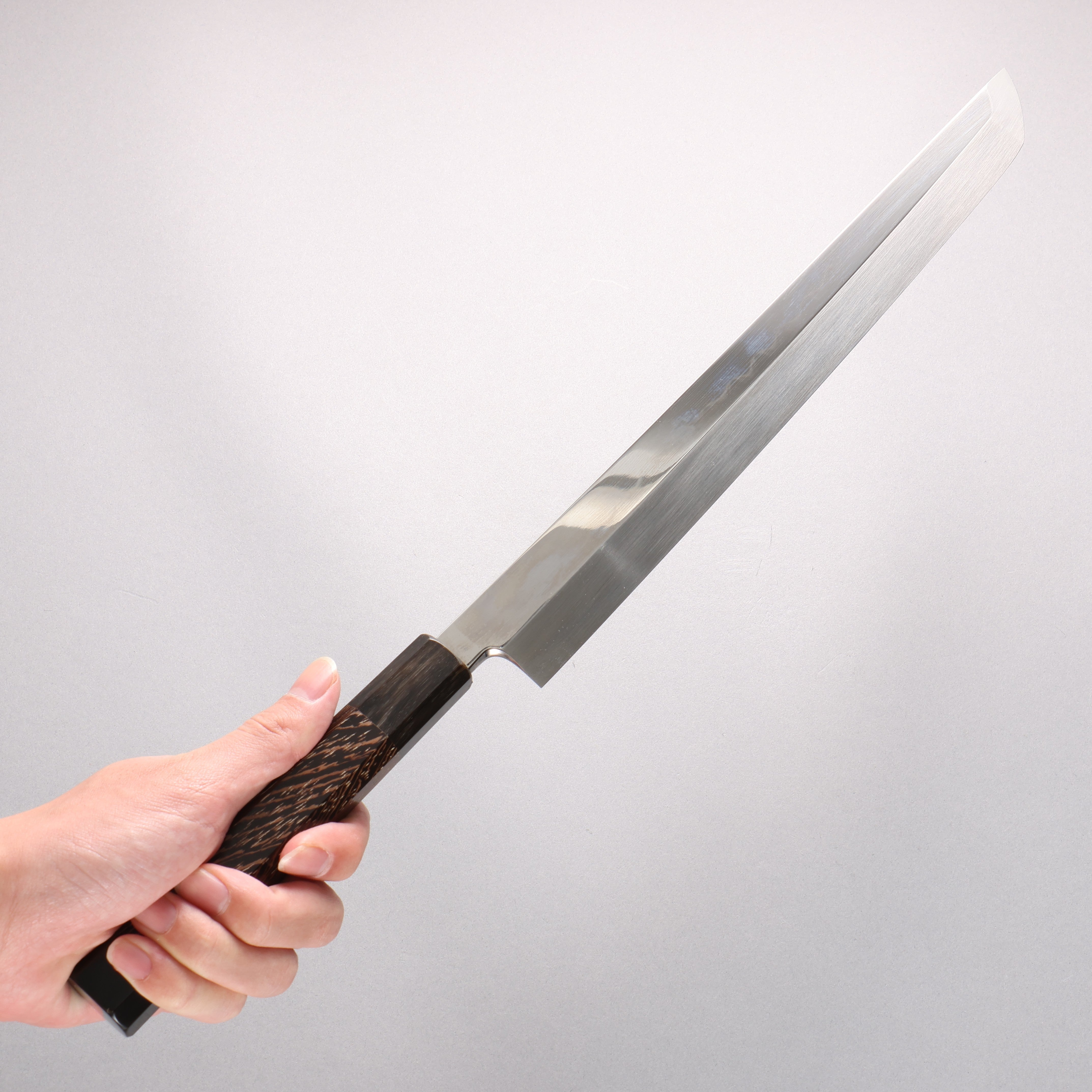 堺 孝行 水本燒 白鋼二號 鏡面處理 先丸柳刃 300mm 雞翅木(兩側帶水牛環型設計) 握把 附刀鞘 - 清助刃物