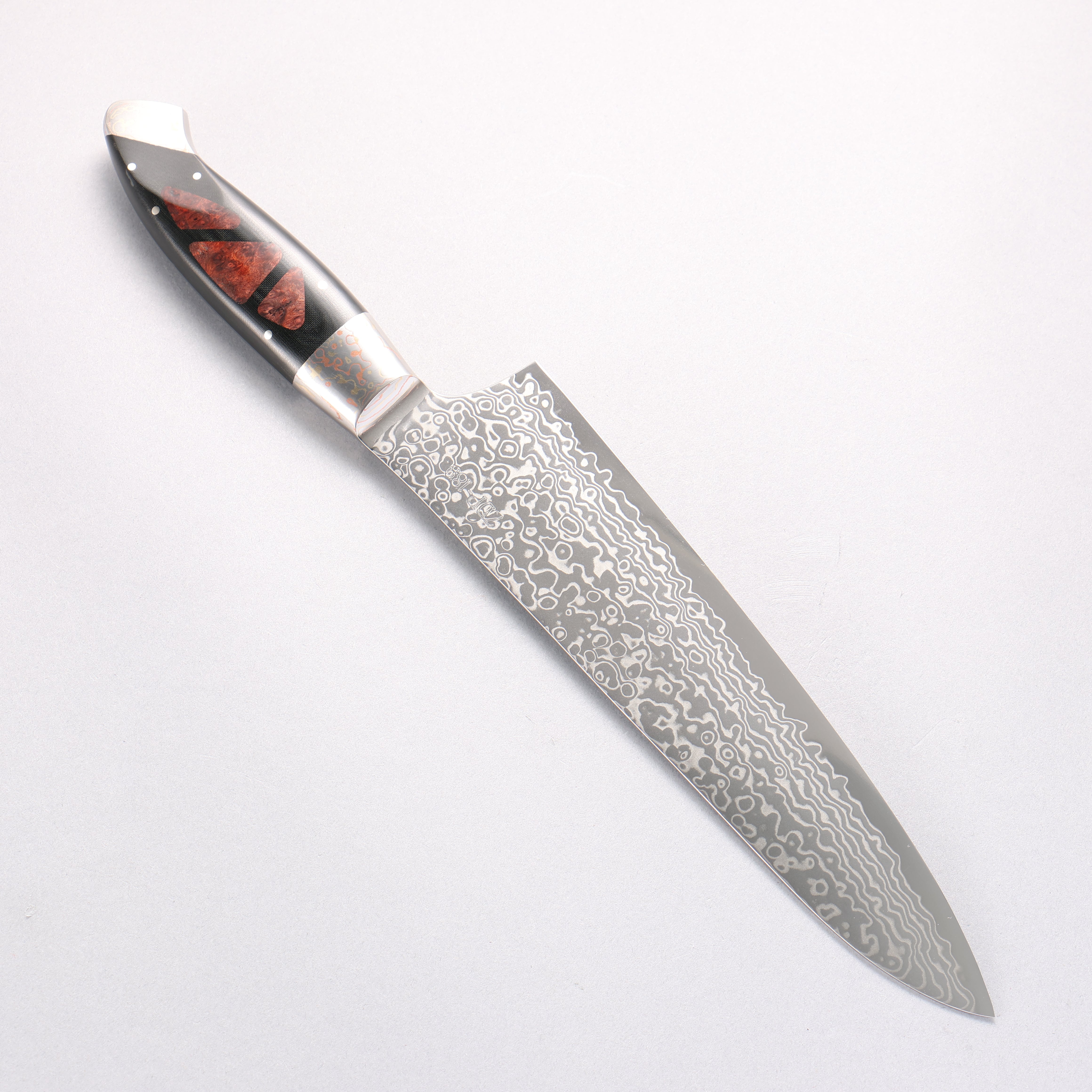 佳人 ZDP189 大馬士革紋 打磨處理 牛刀 210mm 哈納林瘤嵌細工 握把 - 清助刃物