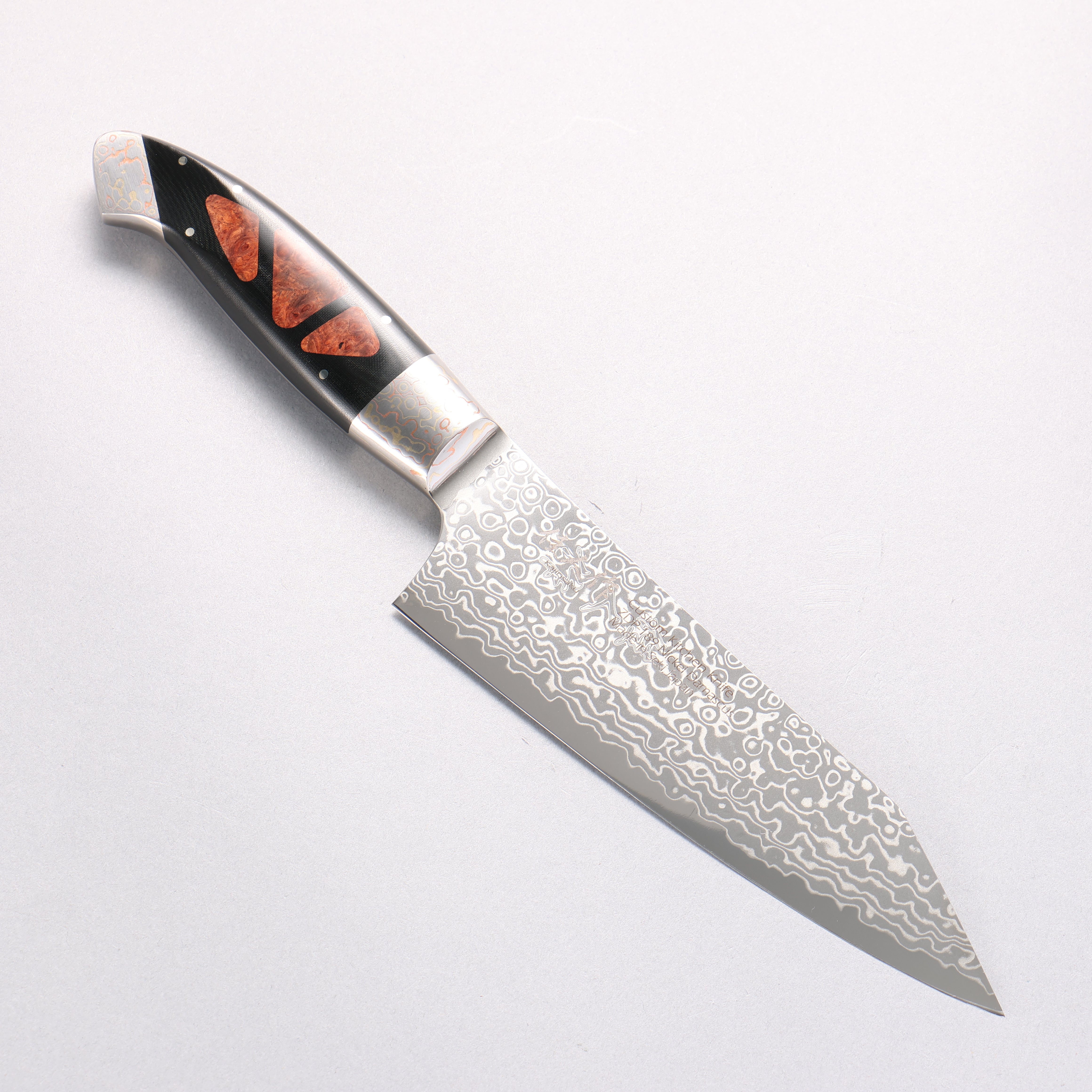 佳人 ZDP189 大馬士革紋 打磨處理 切付三德刀 165mm 哈納林瘤嵌細工 握把 - 清助刃物