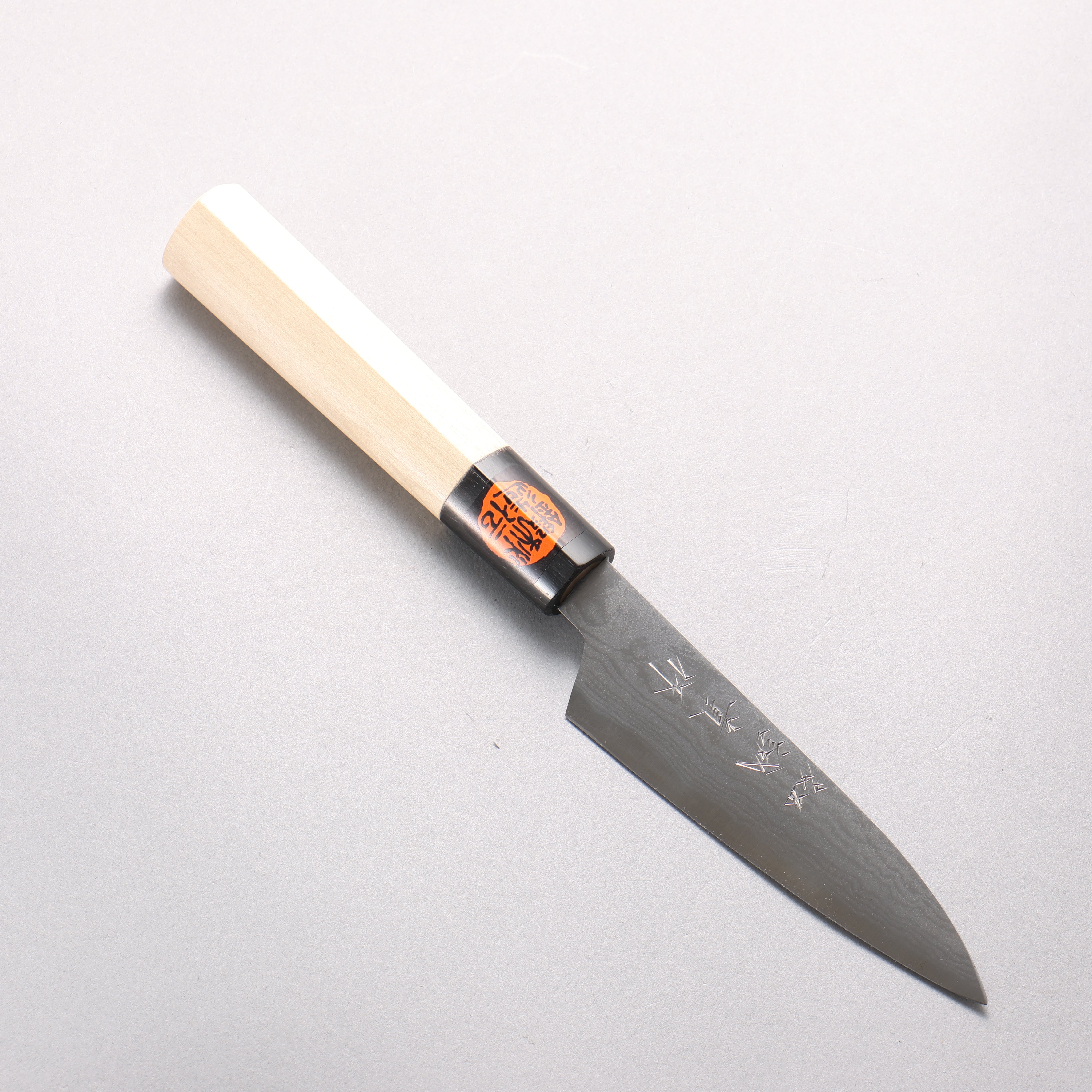 田中 誠貴 青鋼二號 大馬士革紋 多用途小刀 120mm 木蘭(口輪:水牛角) 握把 - 清助刃物