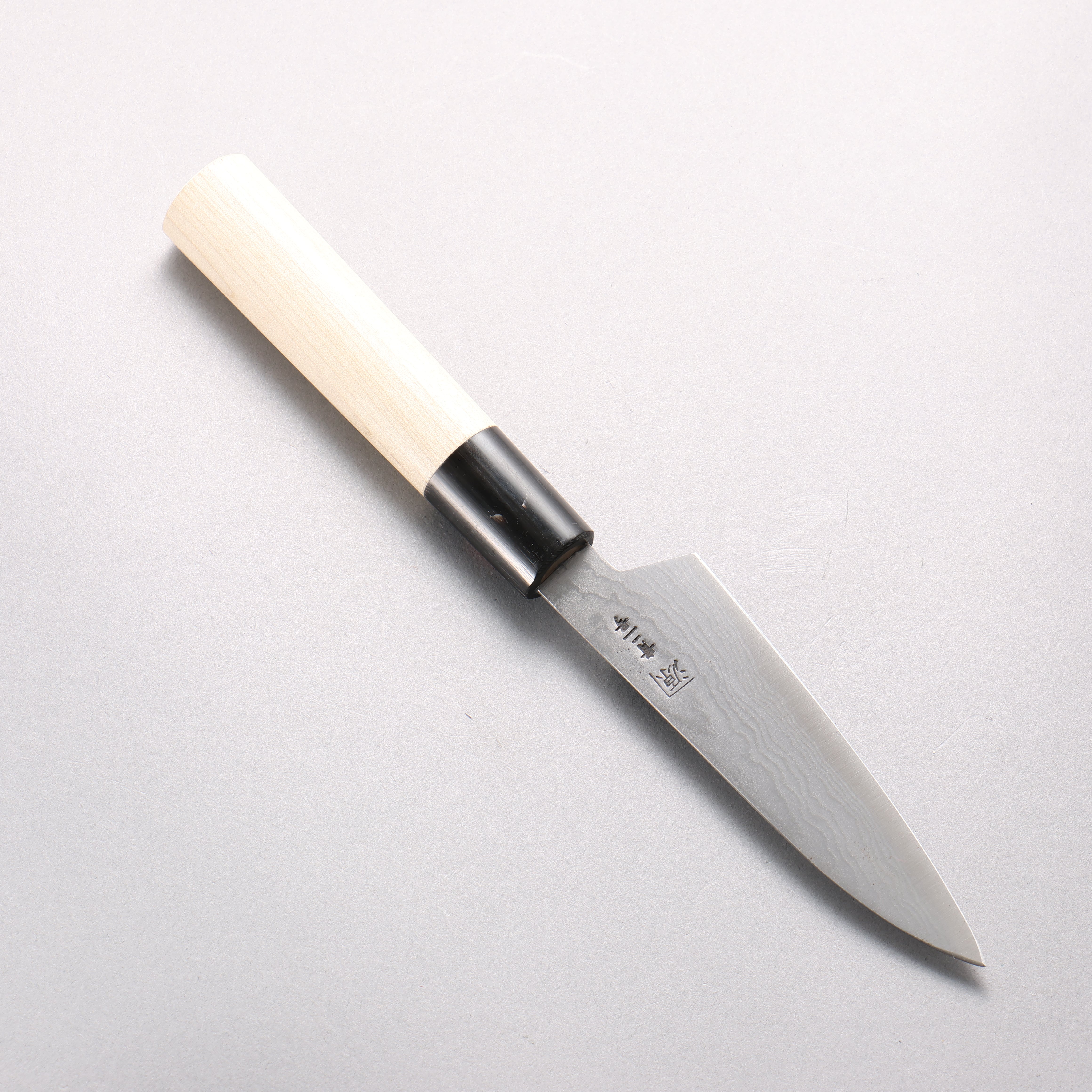 田中 誠貴 青鋼二號 大馬士革紋 多用途小刀 120mm 木蘭(口輪:水牛角) 握把 - 清助刃物