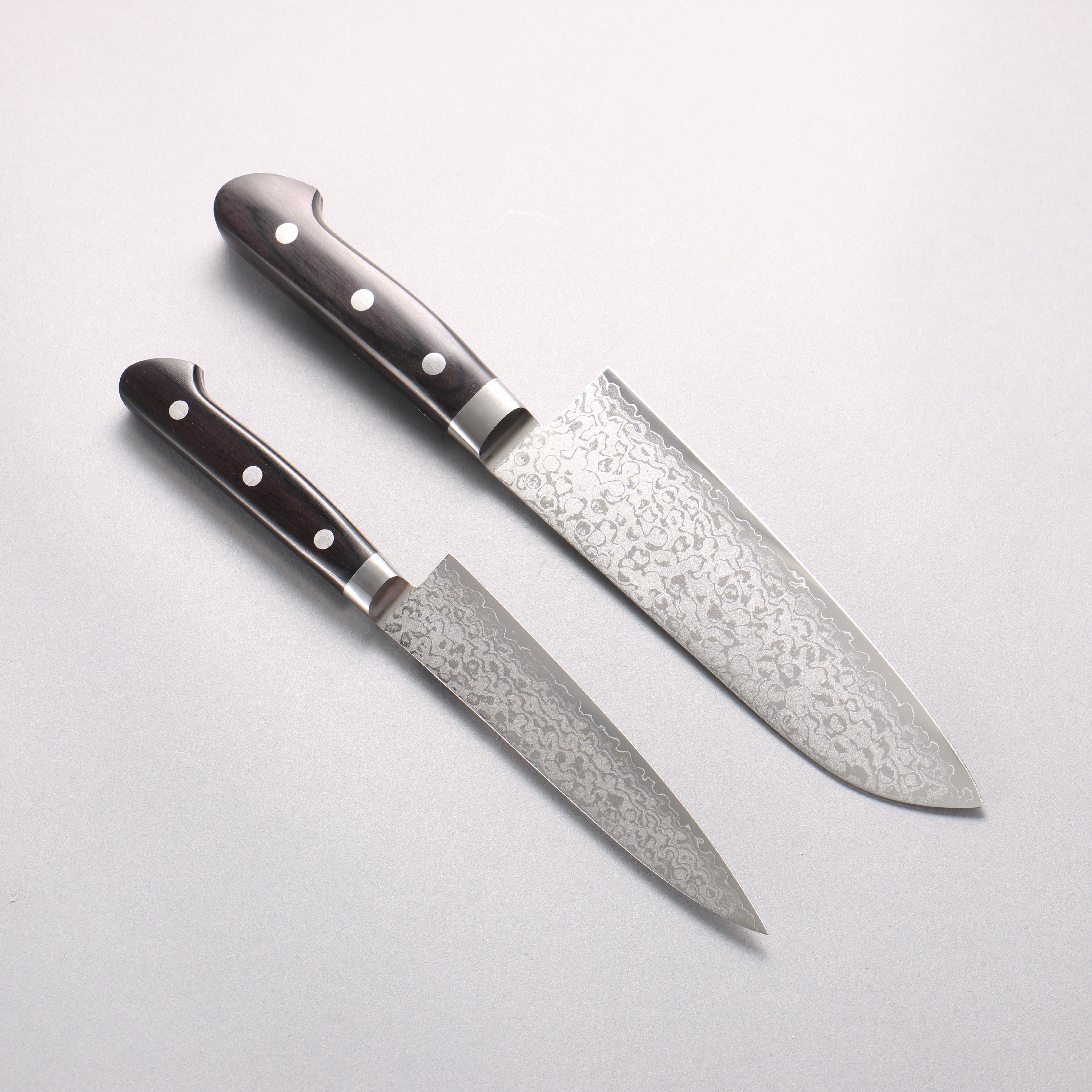 清助 VG10 大馬士革紋 三德刀&多用途小刀組合 黑合成木 握把 170mm & 140mm - 清助刃物