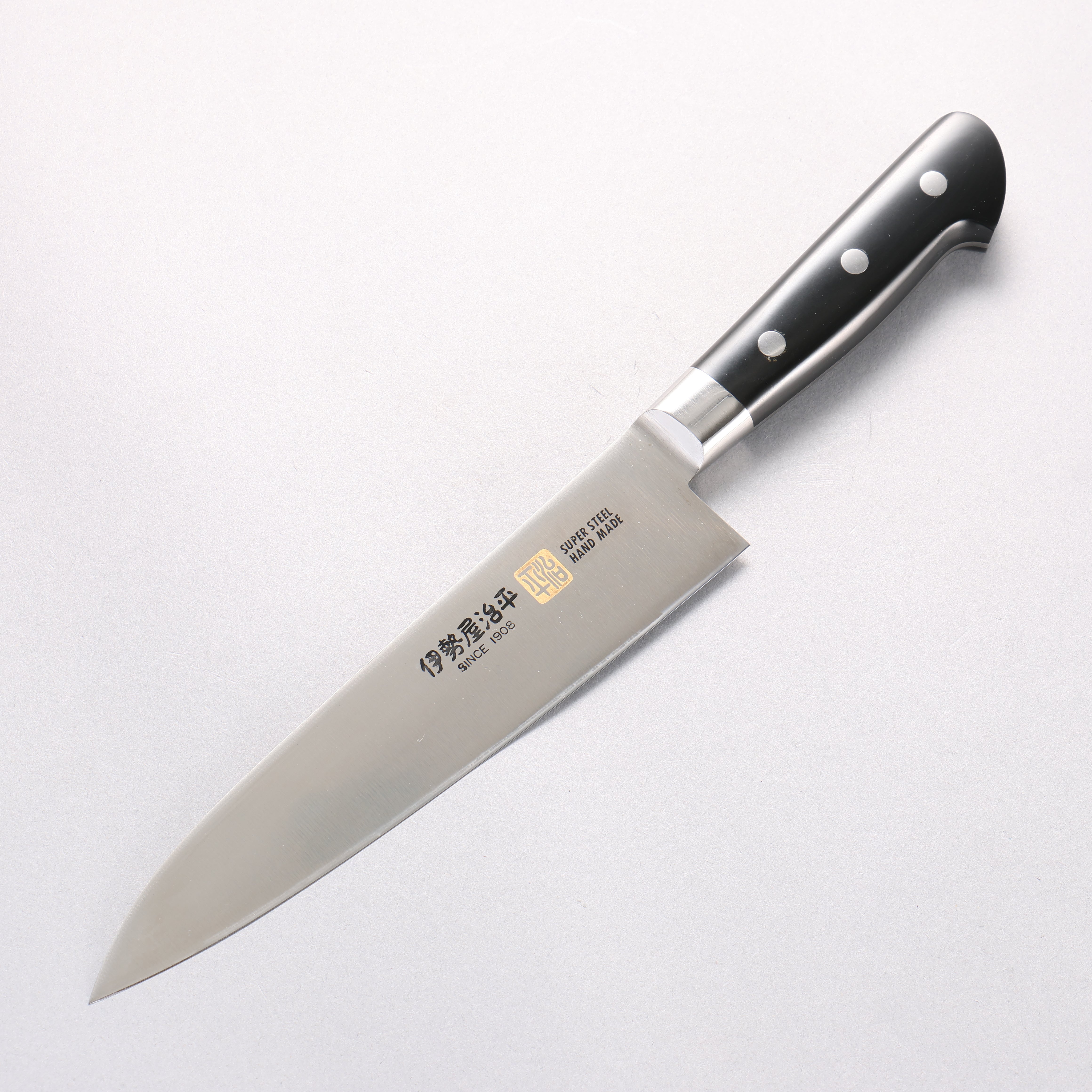 伊勢屋 鉬鋼(MOL) 牛刀 180mm 黑米卡塔(樹脂複合材料) 握把 - 清助刃物