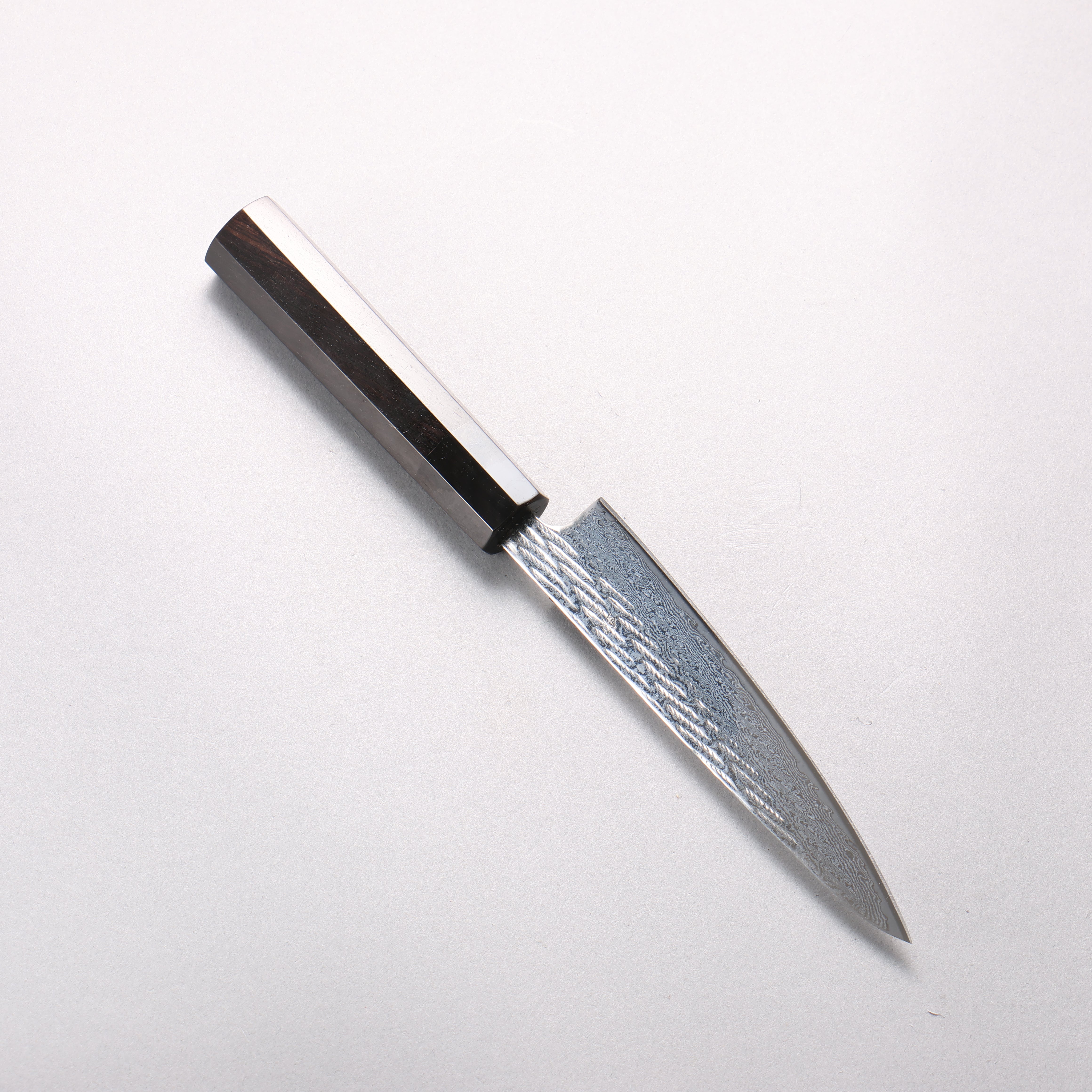 清助 銀三鋼 大馬士革紋 繩索紋樣 多用途小刀 135mm 黑檀 (口輪:黑水牛角) 握把 - 清助刃物