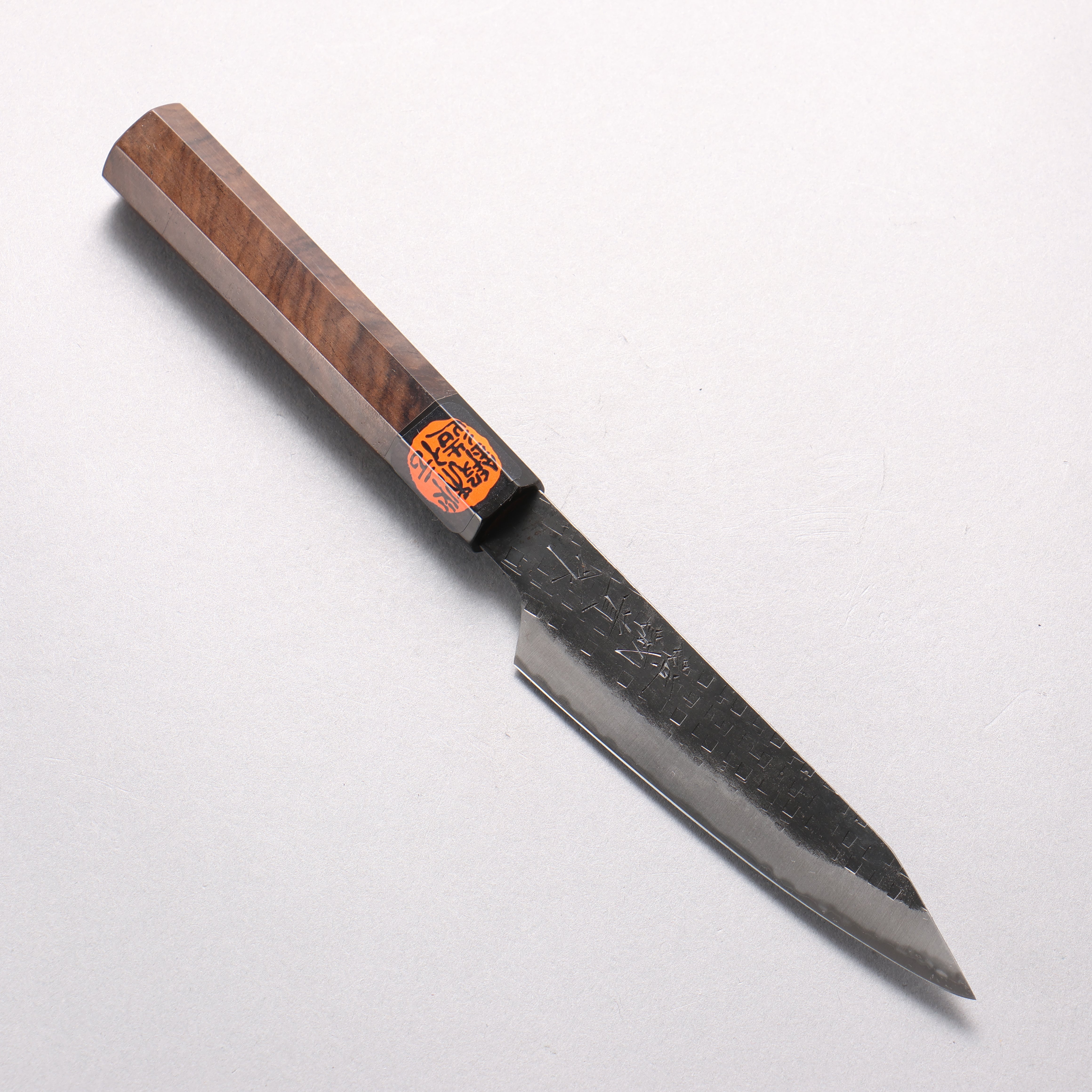 田中 誠貴 鐵火 青鋼二號 黑打 鎚目 (角) 切付多用途小刀 120mm 核桃木 握把 - 清助刃物