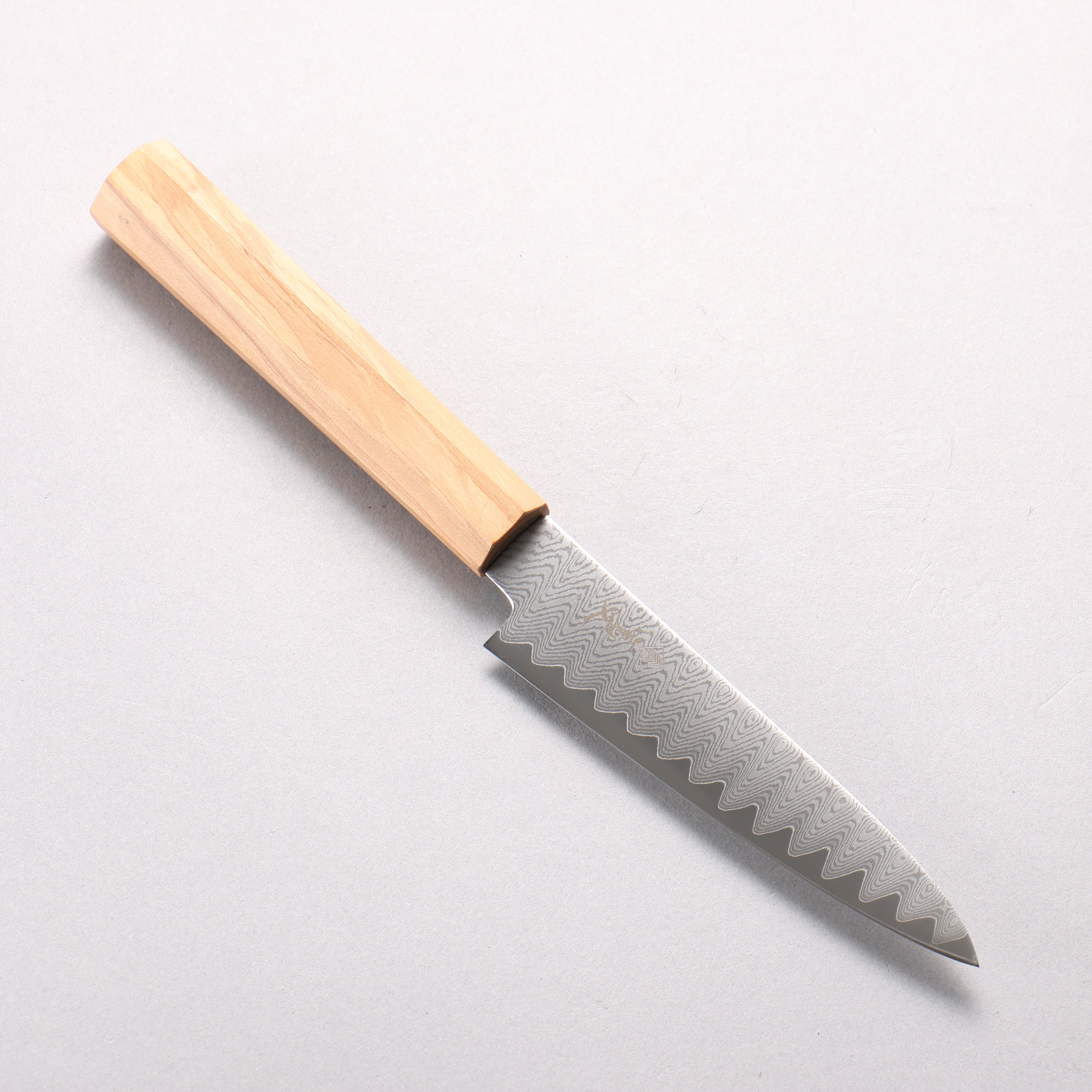 寬丈 VG10 大馬士革紋 階梯圖樣 多用途小刀 120mm 橄欖樹 握把 - 清助刃物