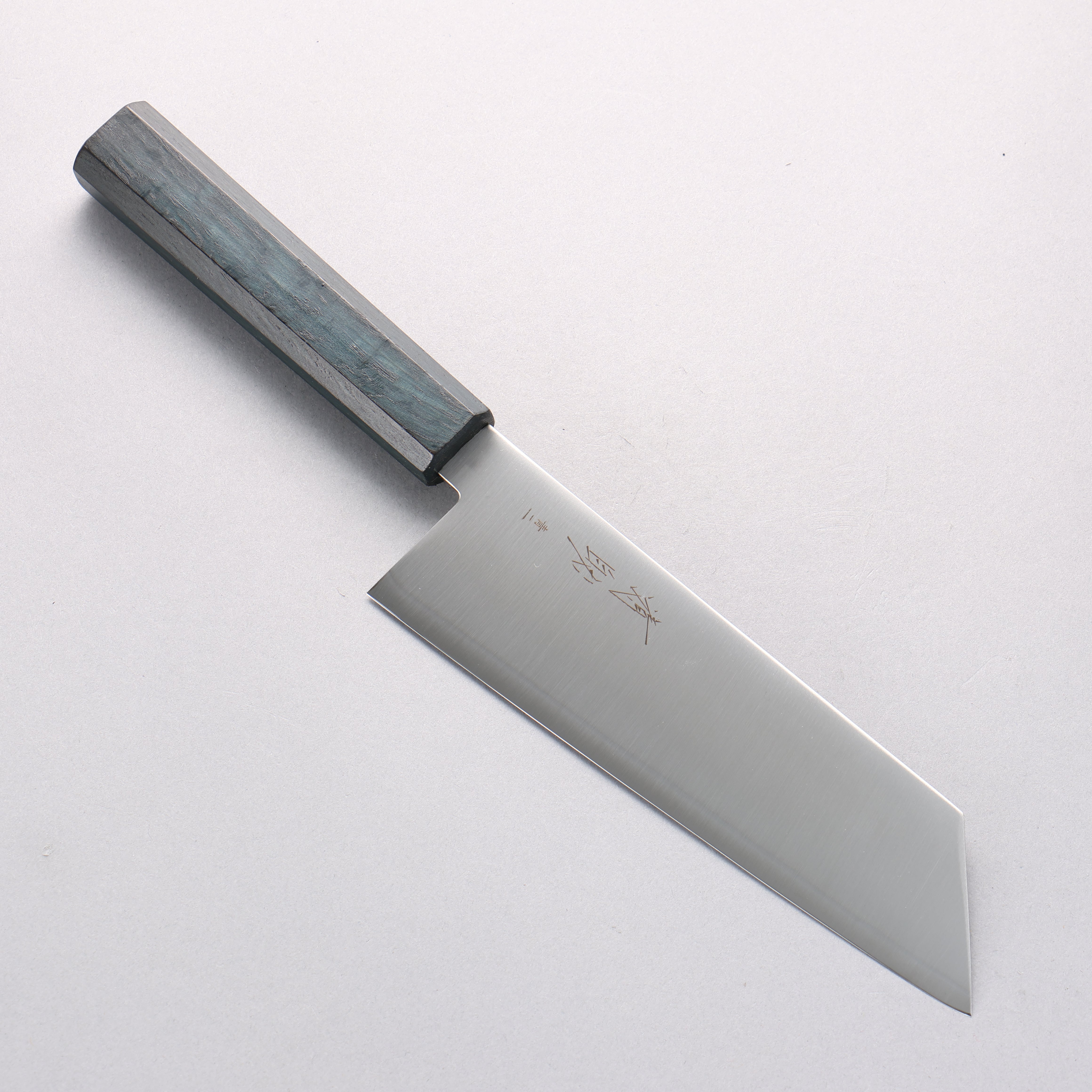 清助 青鋼二號 寬切付三德刀 180mm 橡木(靛藍染色) 握把 - 清助刃物
