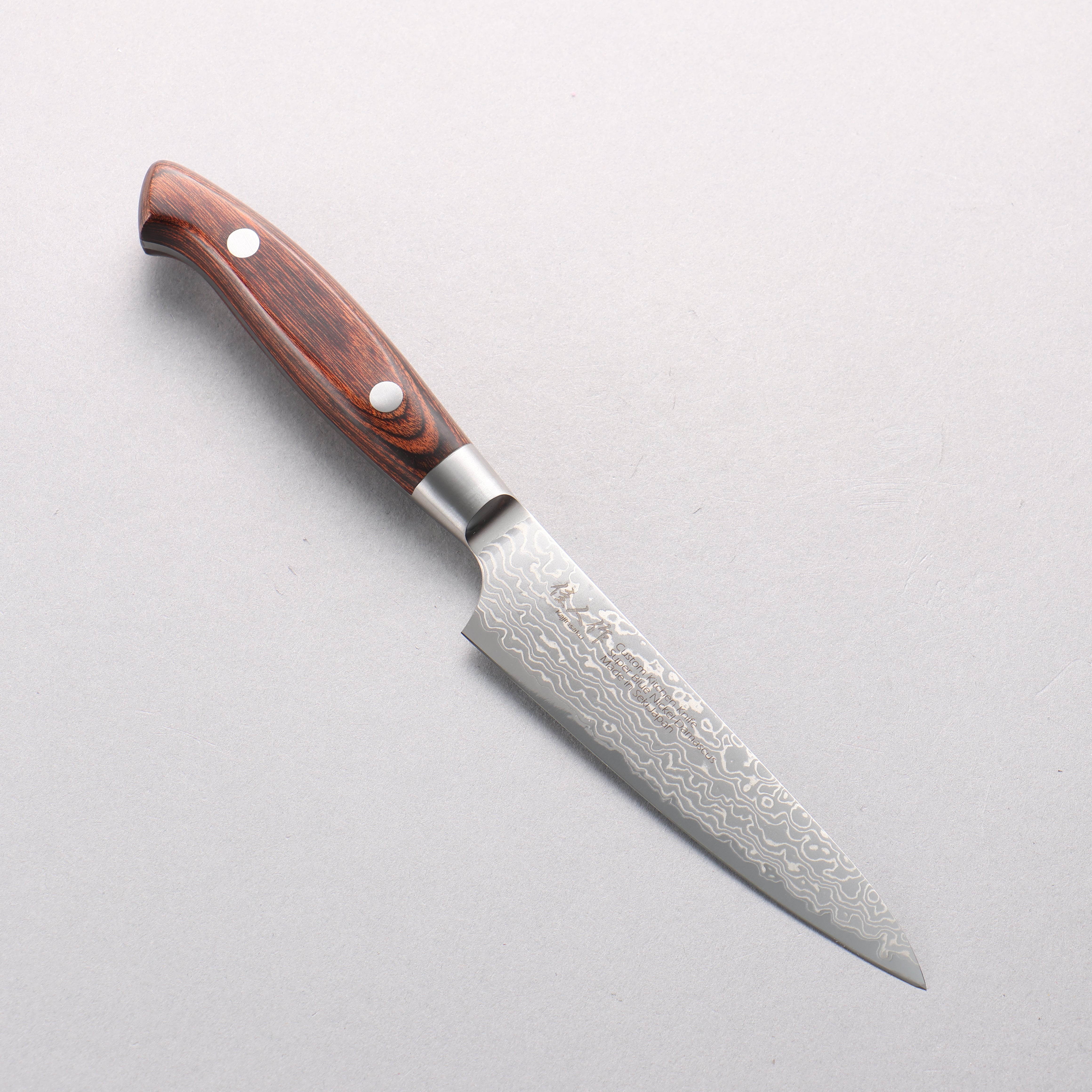 佳人 超級青鋼 大馬士革紋 多用途小刀 120mm 桃花心木 握把 - 清助刃物