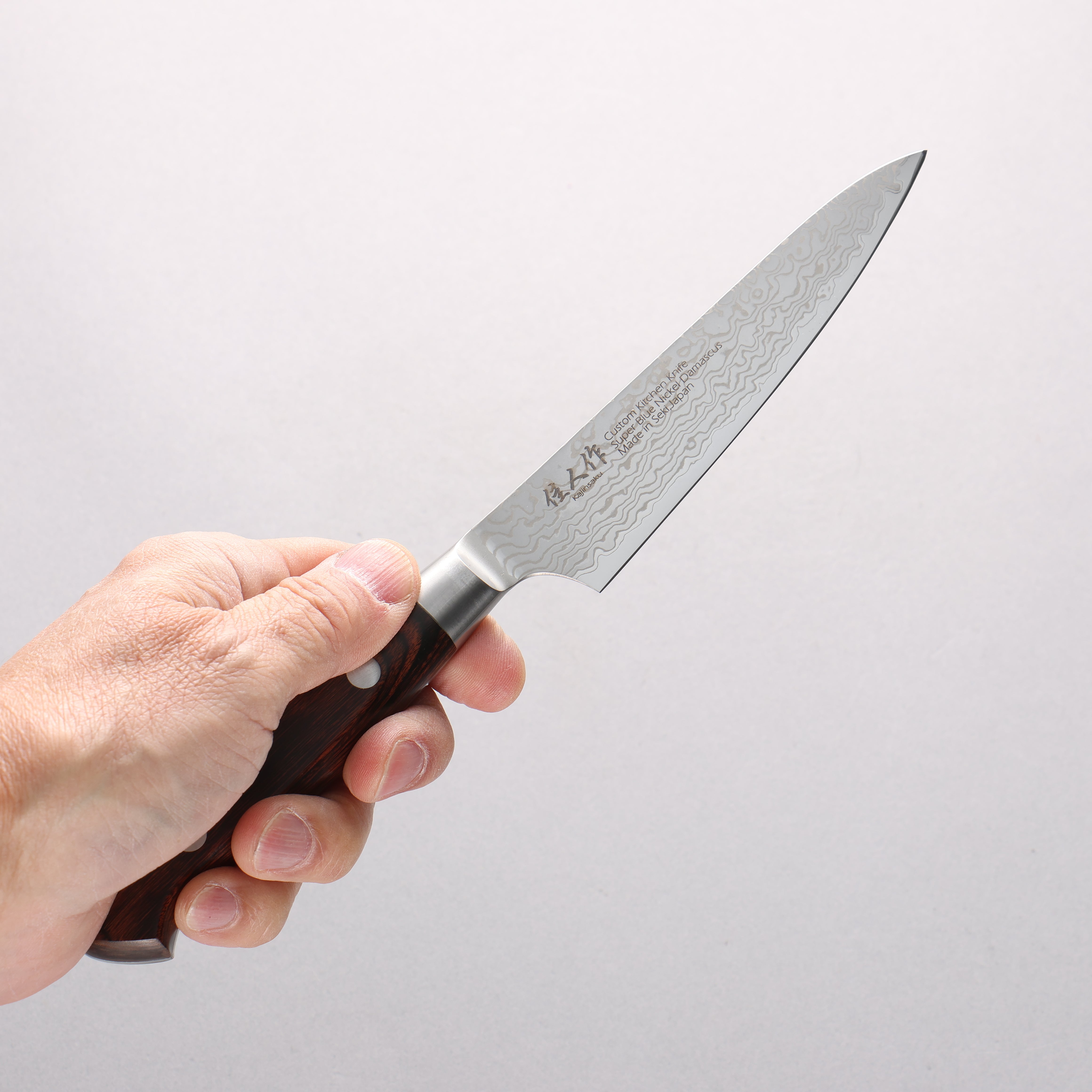 佳人 超級青鋼 大馬士革紋 多用途小刀 120mm 桃花心木 握把 - 清助刃物