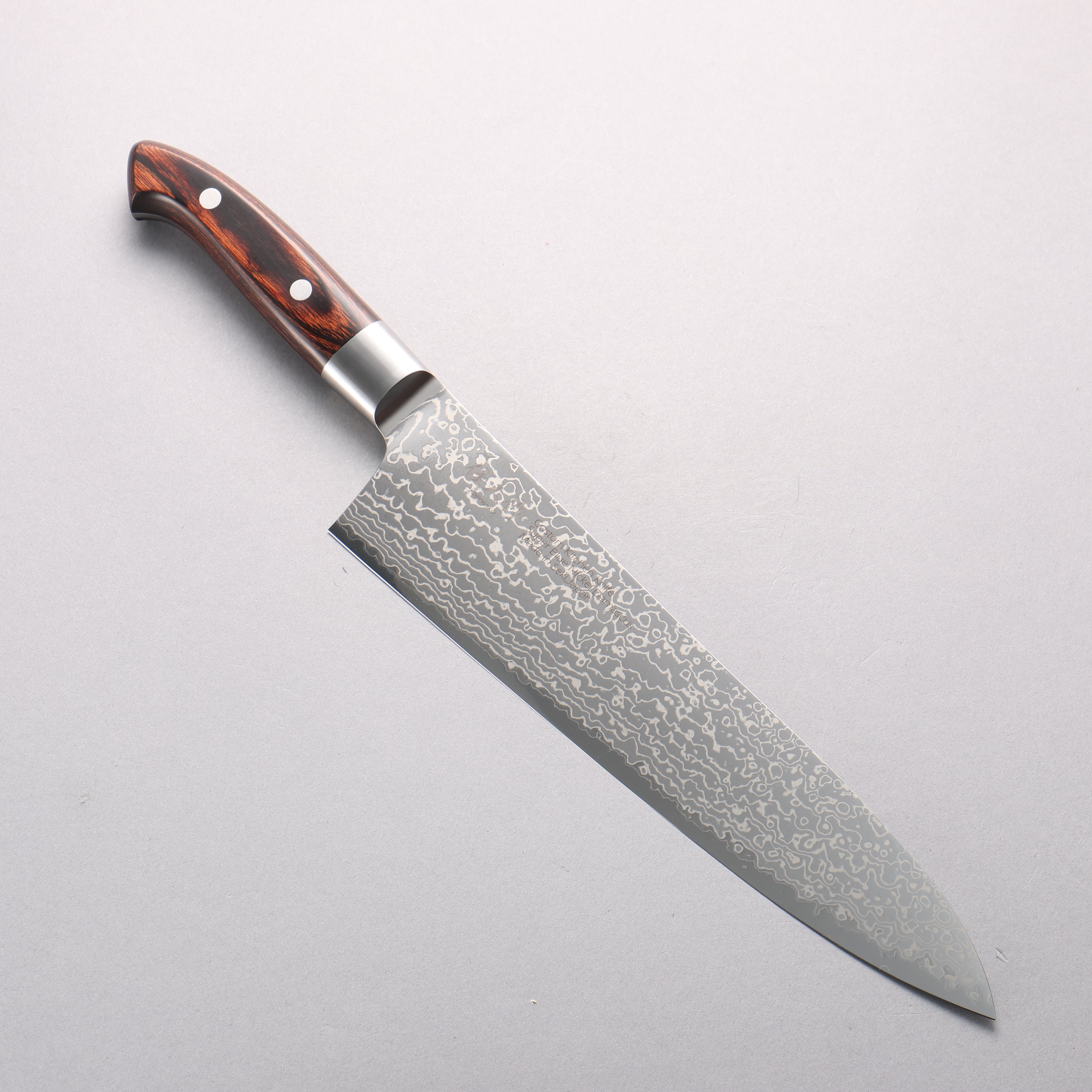 佳人 超級青鋼 大馬士革紋 牛刀 240mm 桃花心木 握把 - 清助刃物