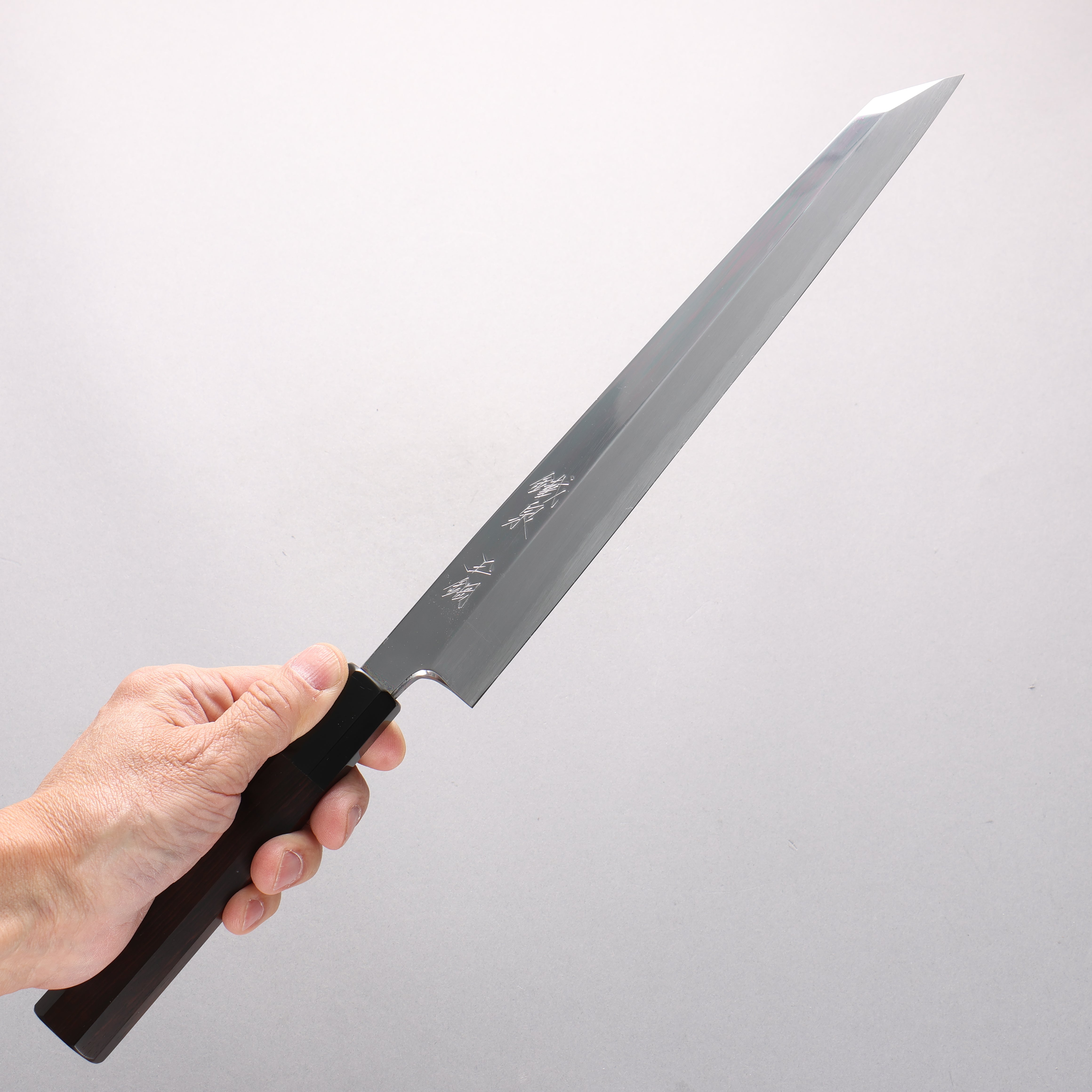 鐵泉 田中作 Tamahagane 鏡面處理 切付柳刃 270mm 黑檀 握把 附刀鞘 - 清助刃物