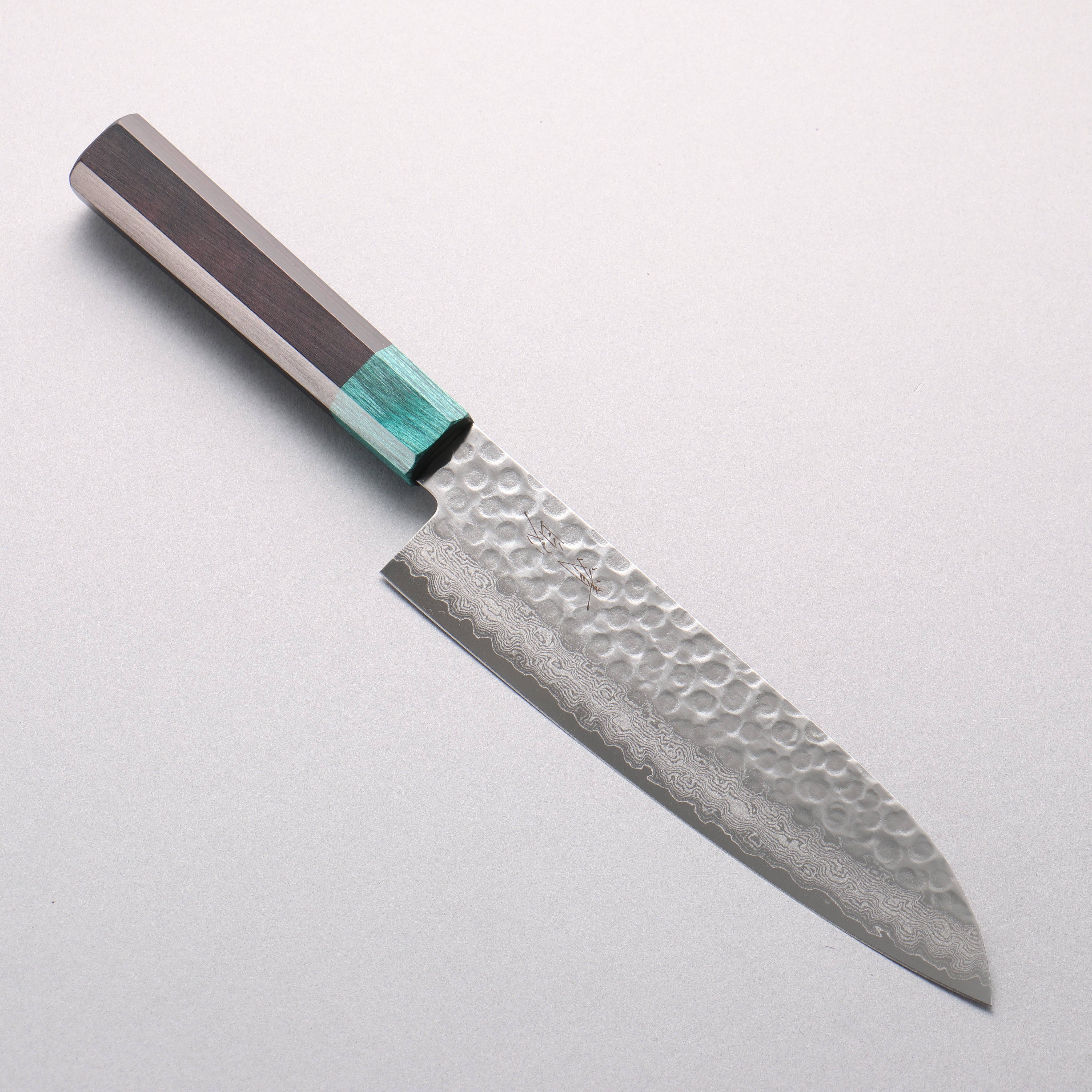 清助 VG10 鎚目 大馬士革紋 三德刀 180mm 黑合成木(口輪:綠合成木) 握把 - 清助刃物
