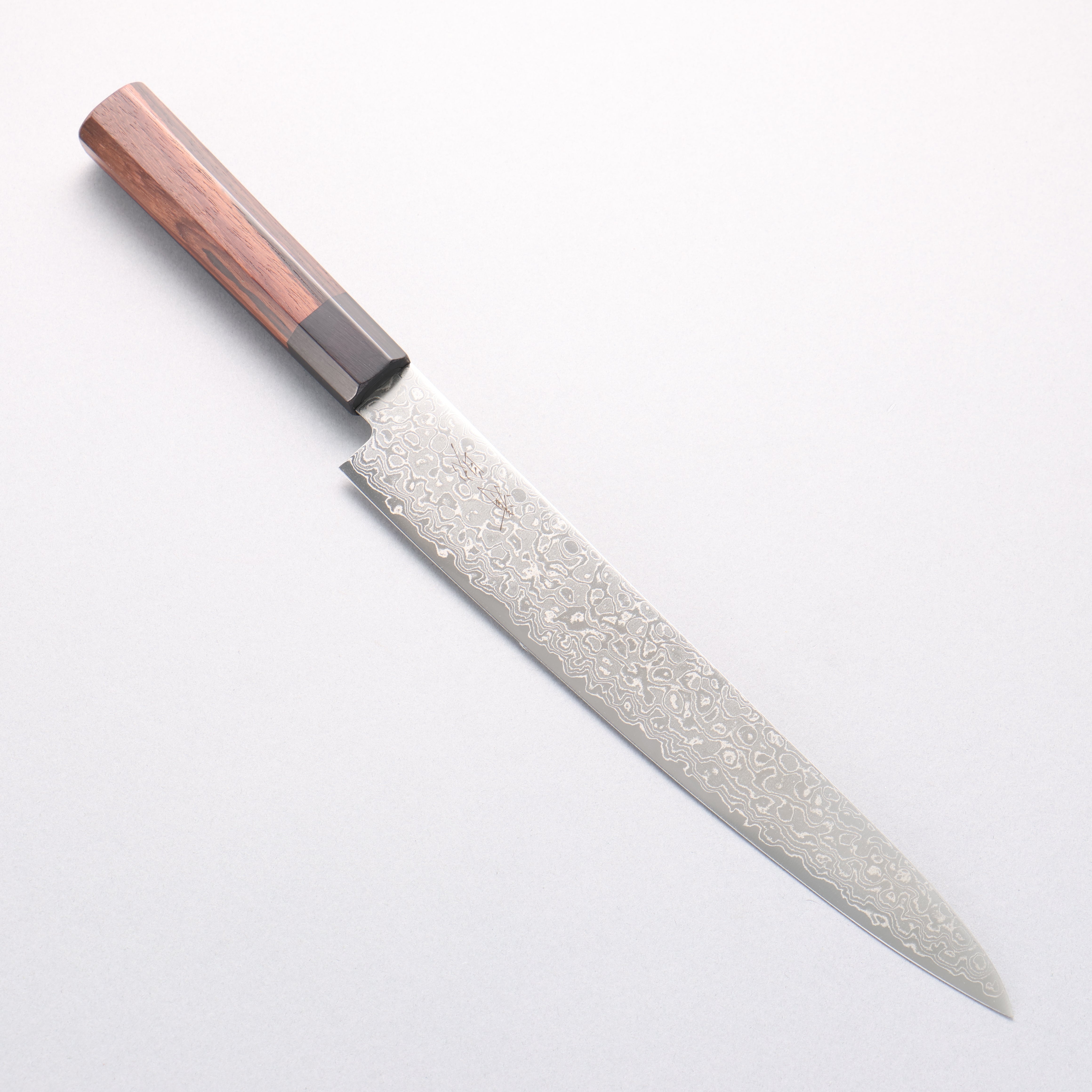 清助 AUS10 大馬士革紋 打磨處理 筋引 240mm 紫檀木(口輪:黑合成木) 握把 - 清助刃物