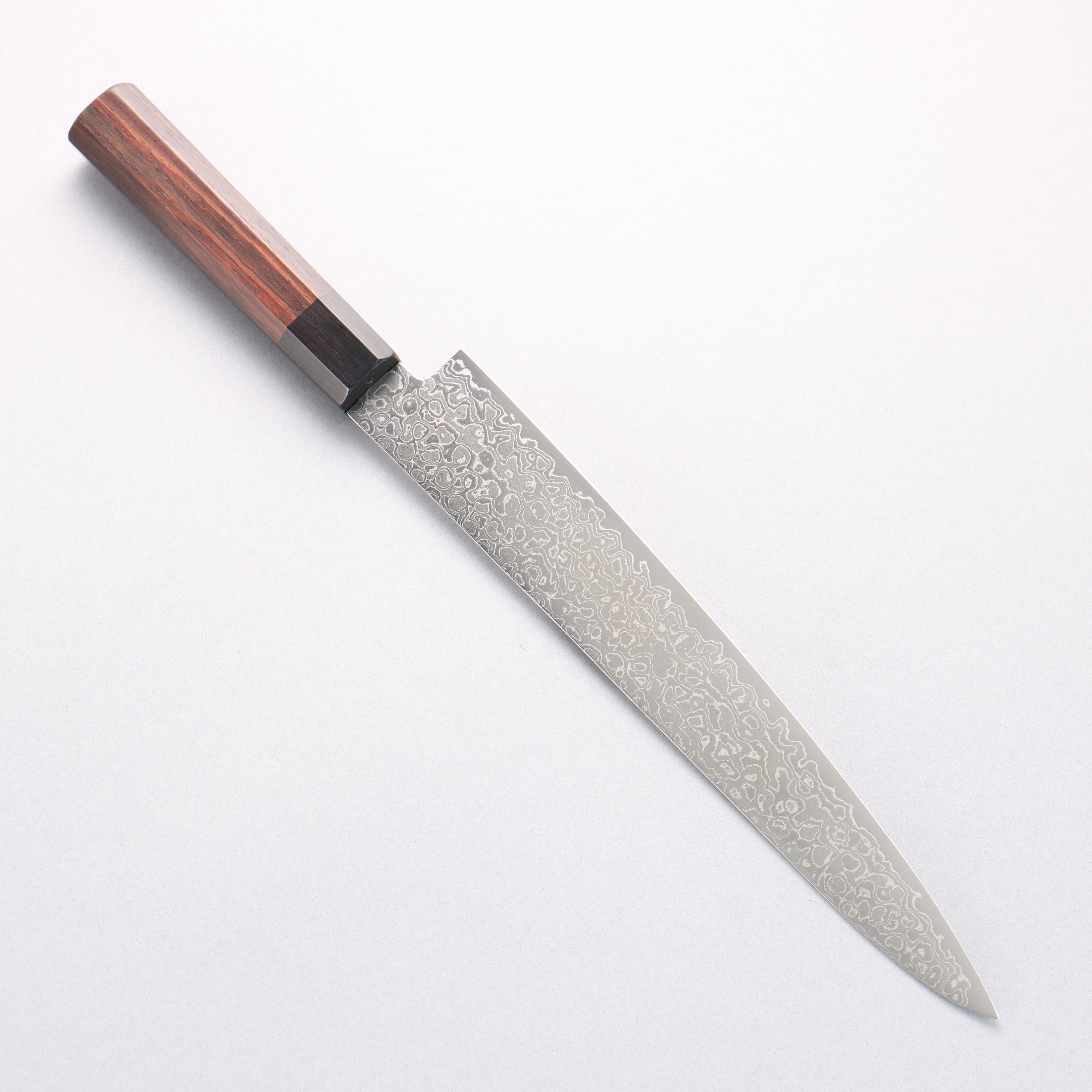 清助 AUS10 大馬士革紋 打磨處理 筋引 240mm 紫檀木(口輪:黑合成木) 握把 - 清助刃物