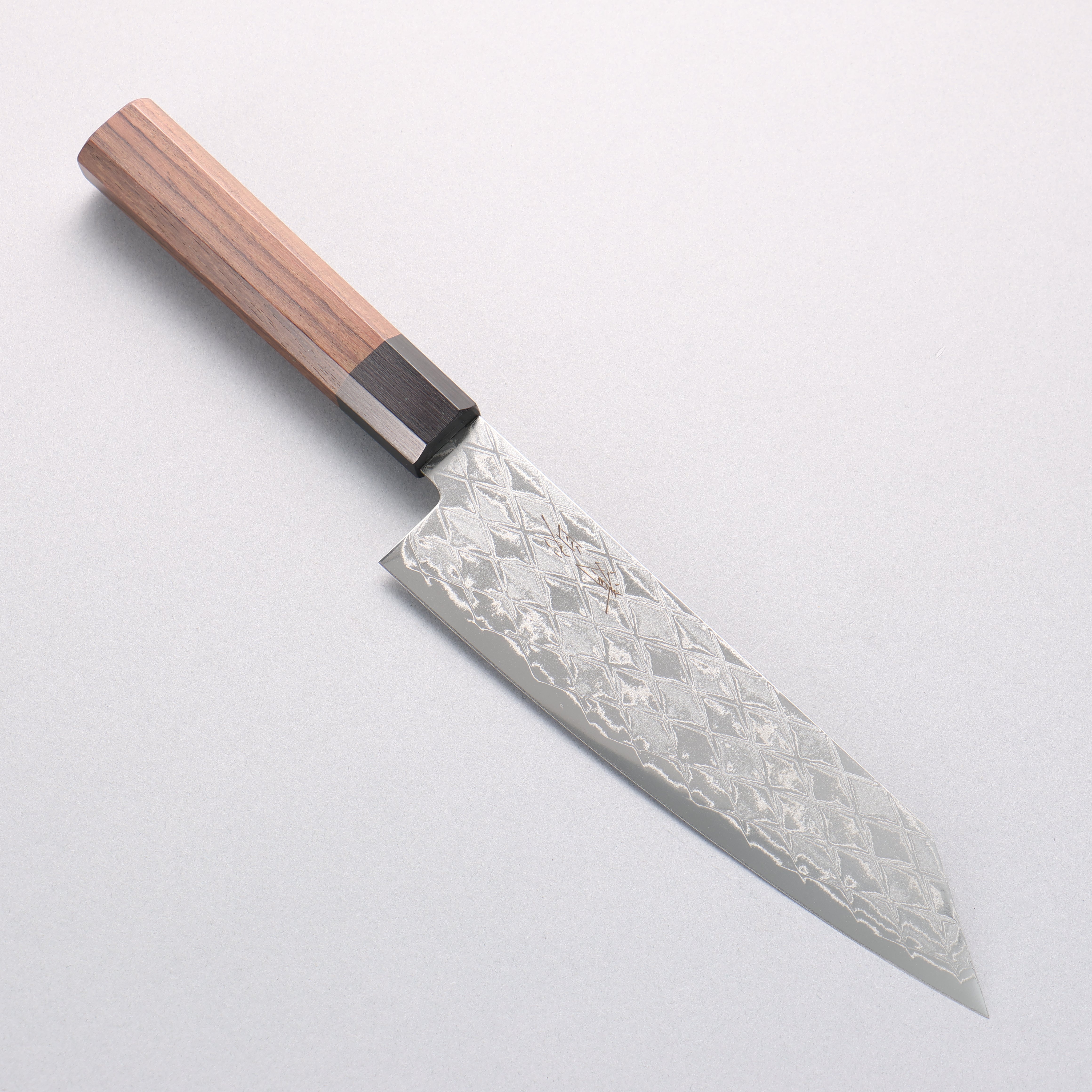 清助 AUS10 鏡面菱格紋 切付三德刀 180mm 紫檀木(口輪:黑合成木) 握把 - 清助刃物