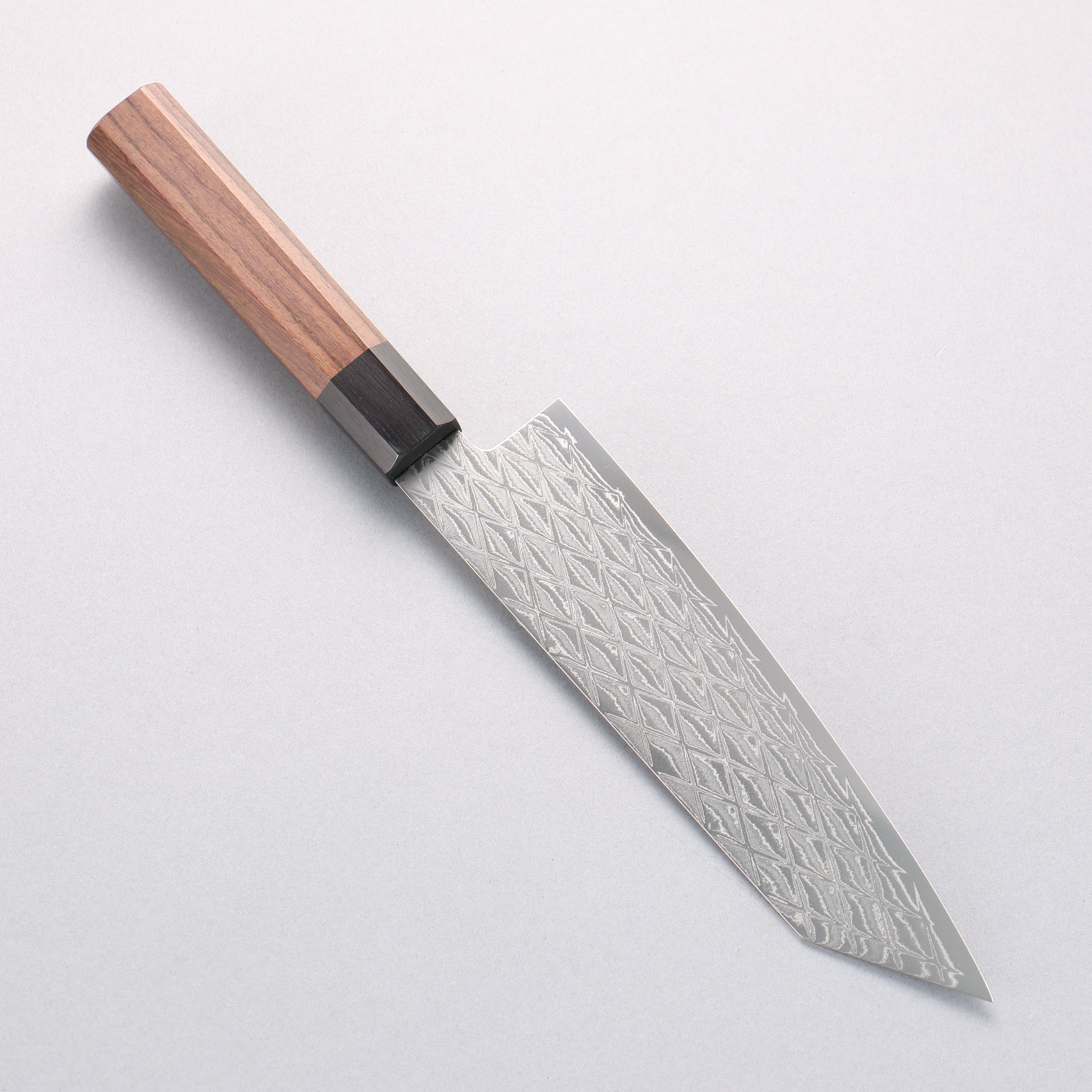 清助 AUS10 鏡面菱格紋 切付三德刀 180mm 紫檀木(口輪:黑合成木) 握把 - 清助刃物