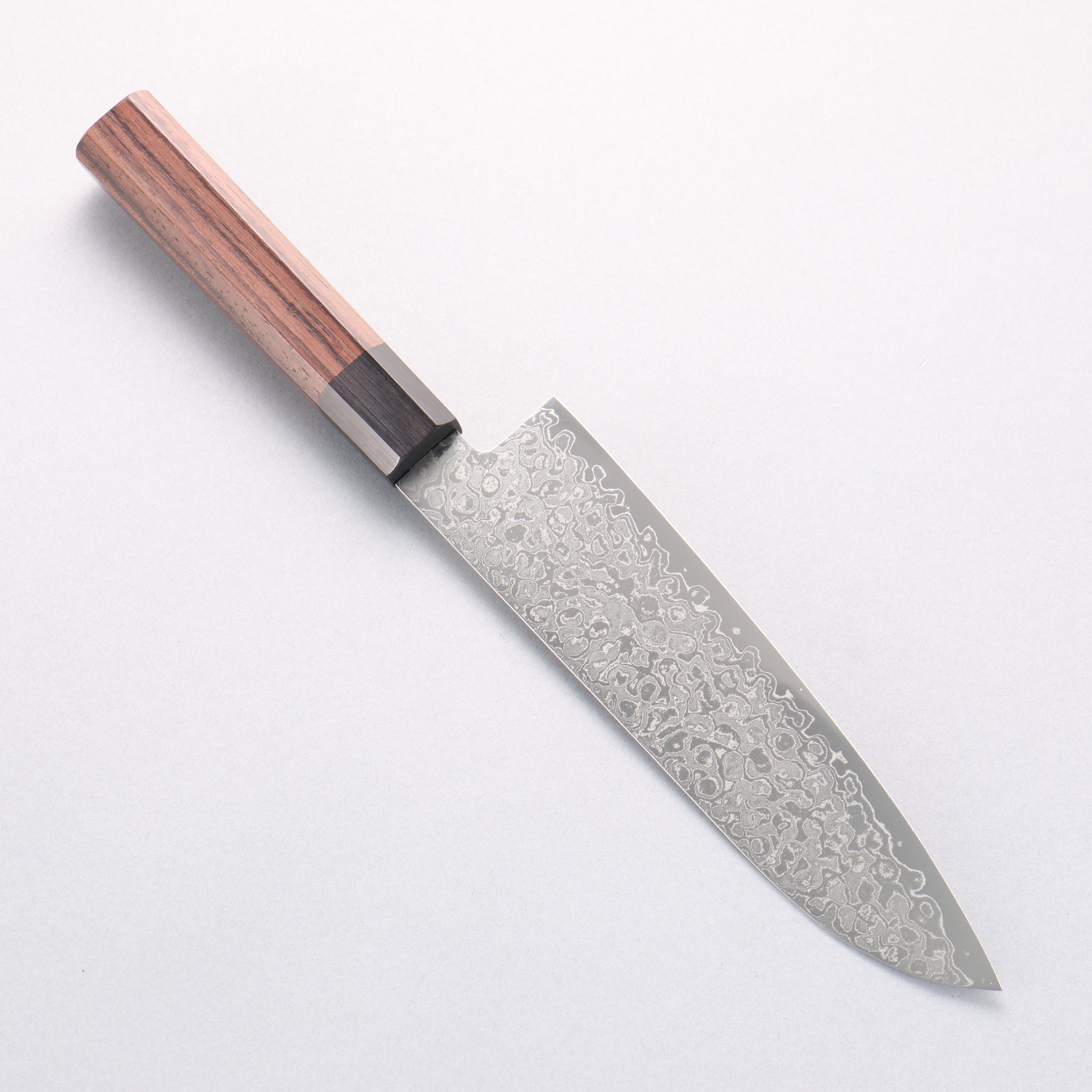 清助 AUS10 大馬士革紋 打磨處理 三德刀 180mm 紫檀木(口輪:黑合成木) 握把 - 清助刃物