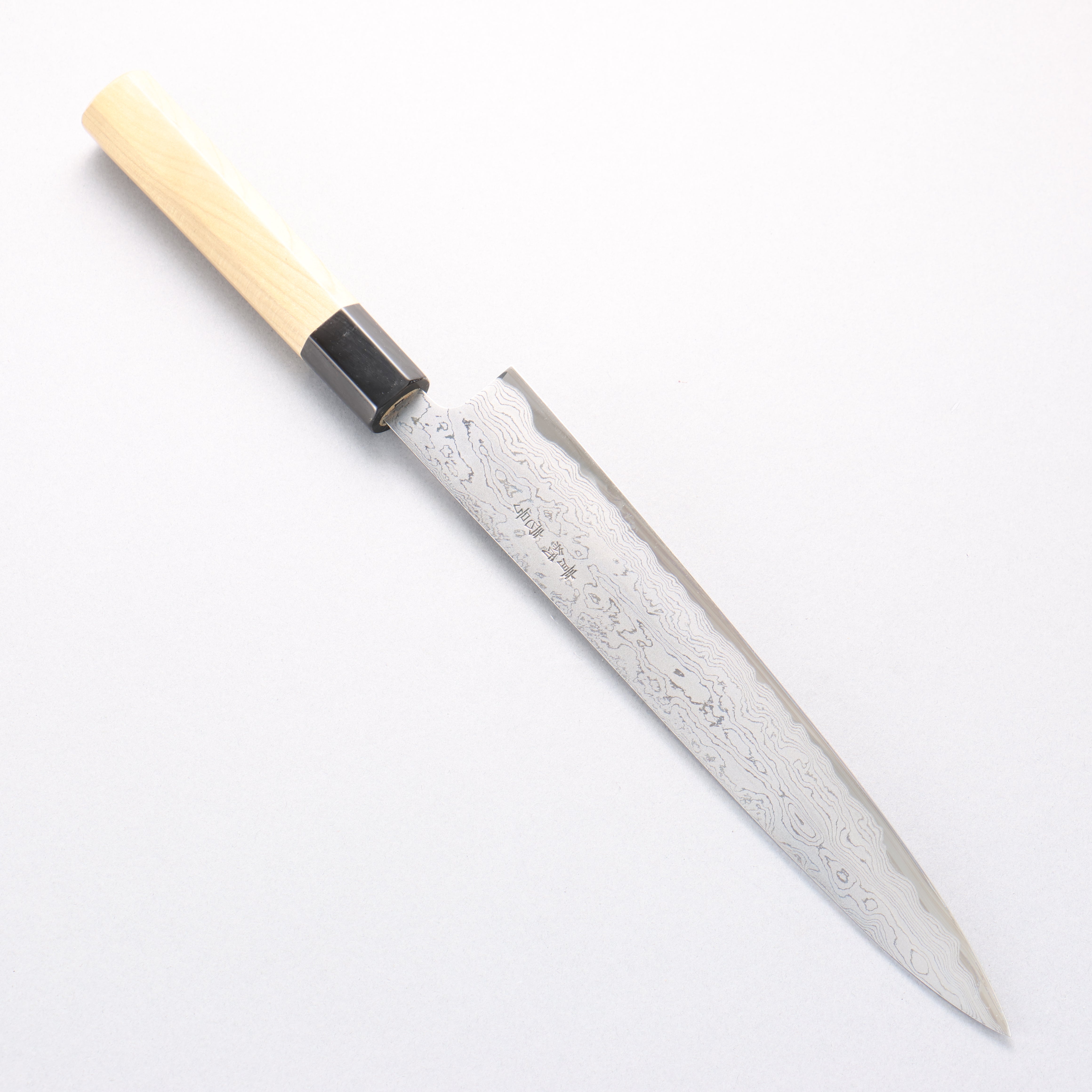 堺 菊守 青鋼一號 大馬士革紋 筋引 240mm 木蘭握把 - 清助刃物