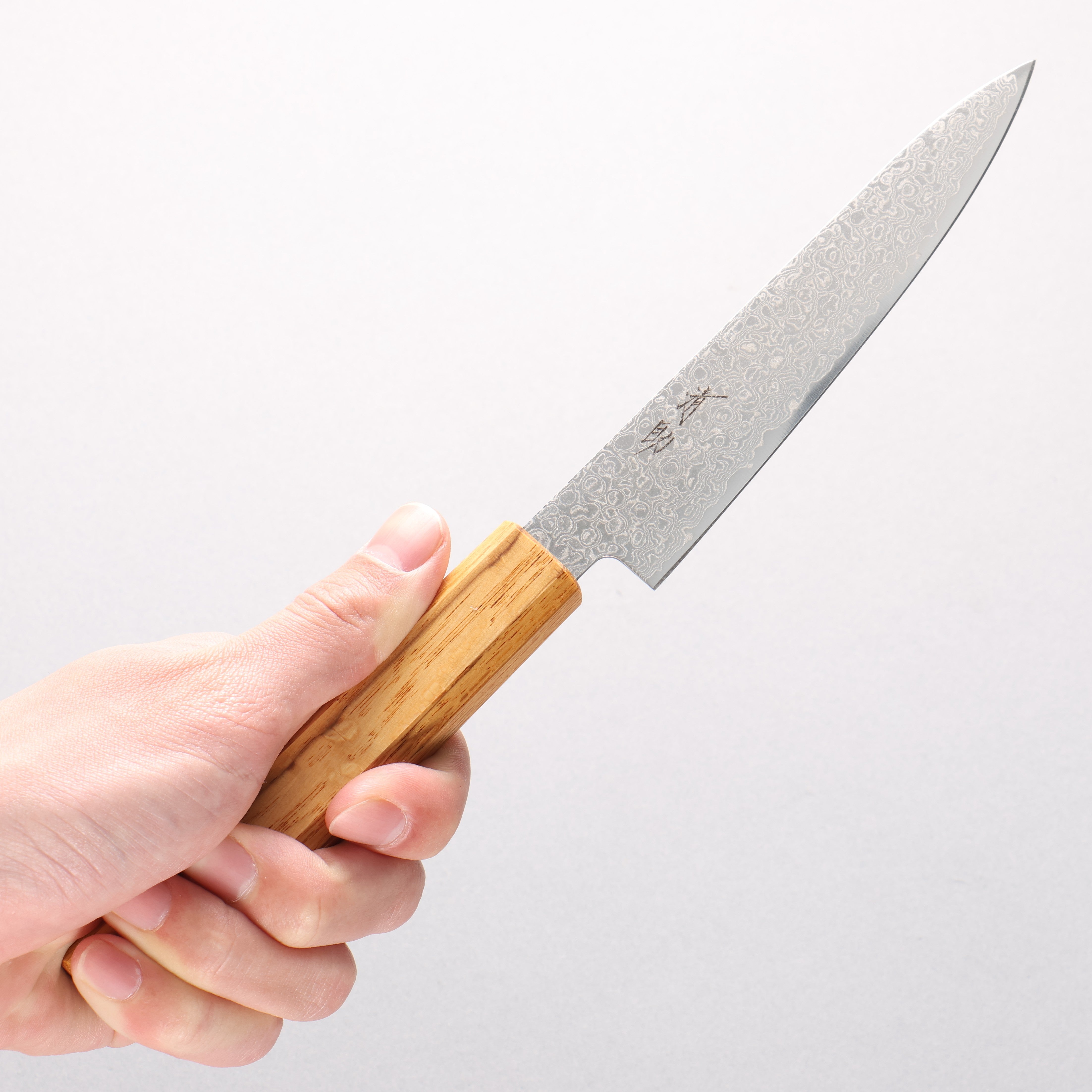 清助 ZA-18 鏡面處理 大馬士革紋 多用途小刀 135mm 橡木 握把 - 清助刃物