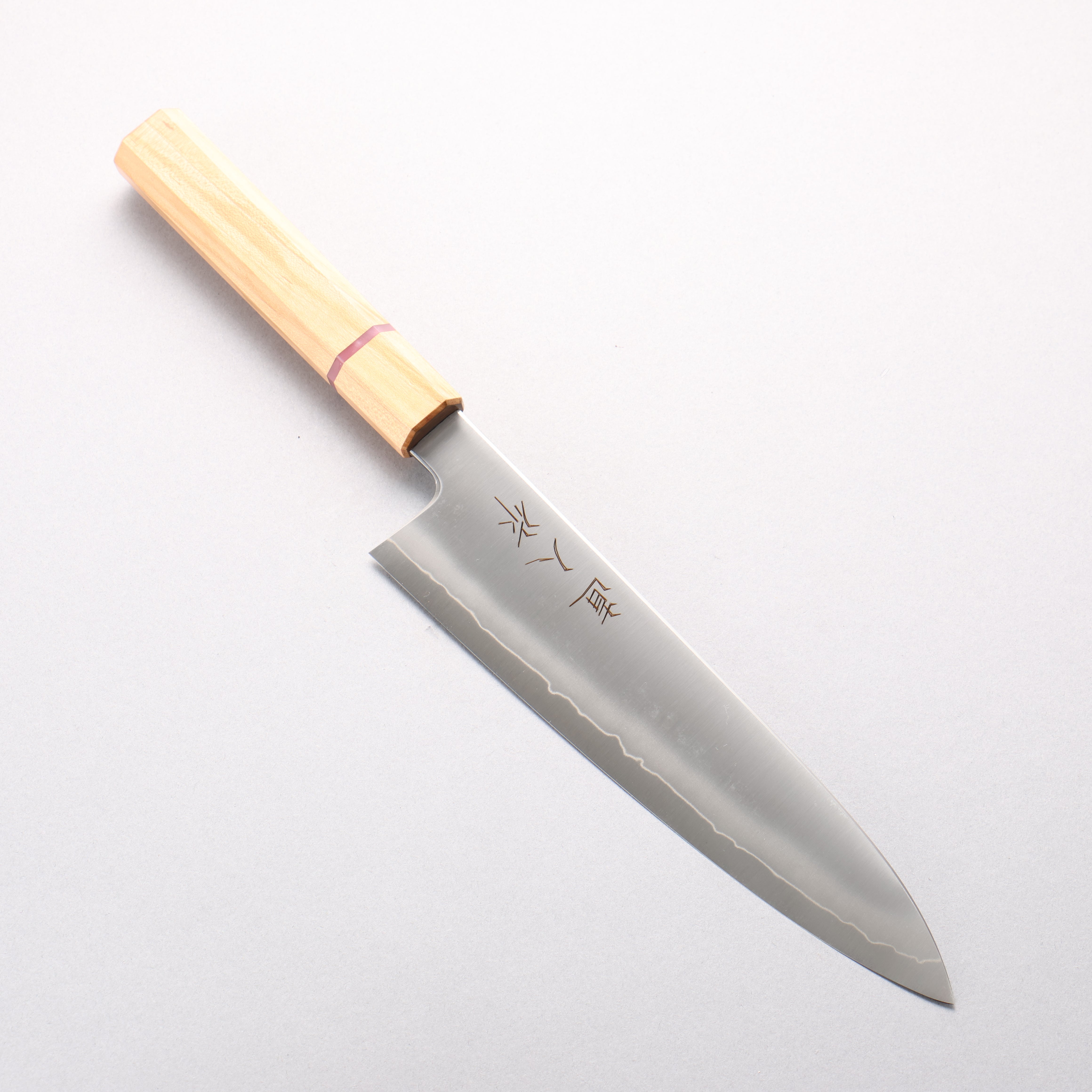 明神直人 特殊鈷合金 牛刀 210mm 櫻木(粉紅色環) 握把 - 清助刃物