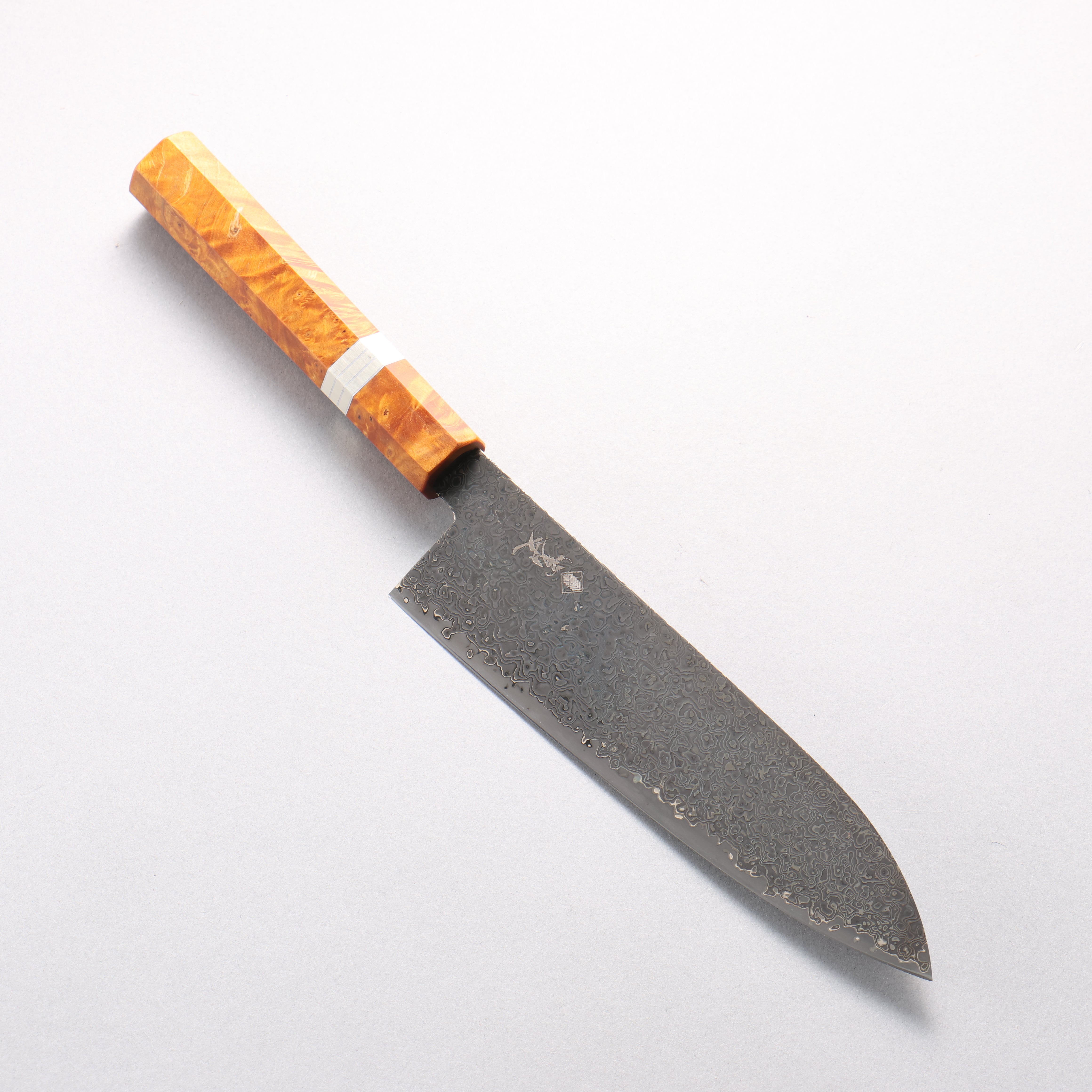 寬丈 SG2 黑色大馬士革紋 三德刀 180mm 棕色穩定木 (銀環) 握把 - 清助刃物