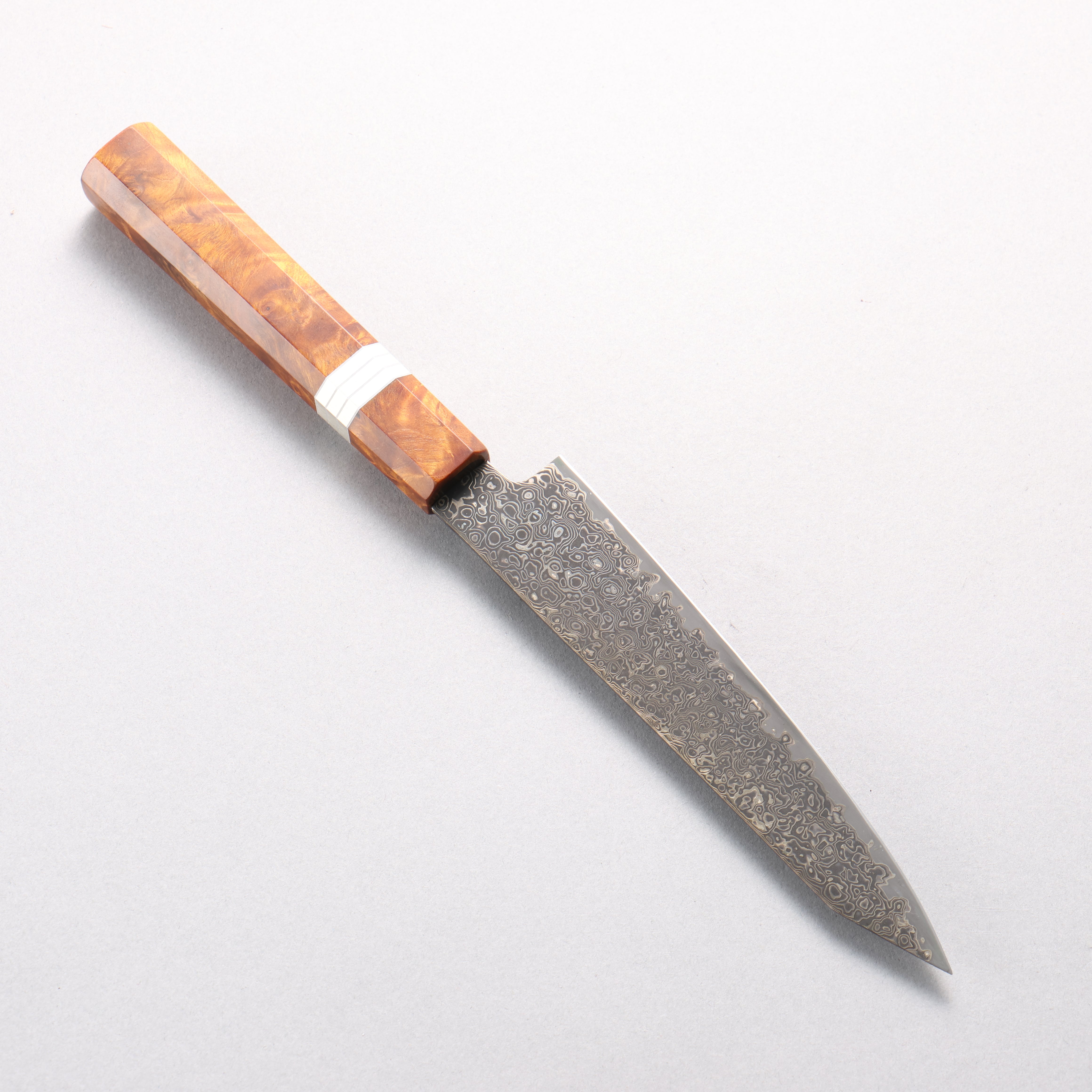 寬丈 SG2 黑色大馬士革紋 切付多用途小刀 150mm 棕色穩定木 (銀環) 握把 - 清助刃物