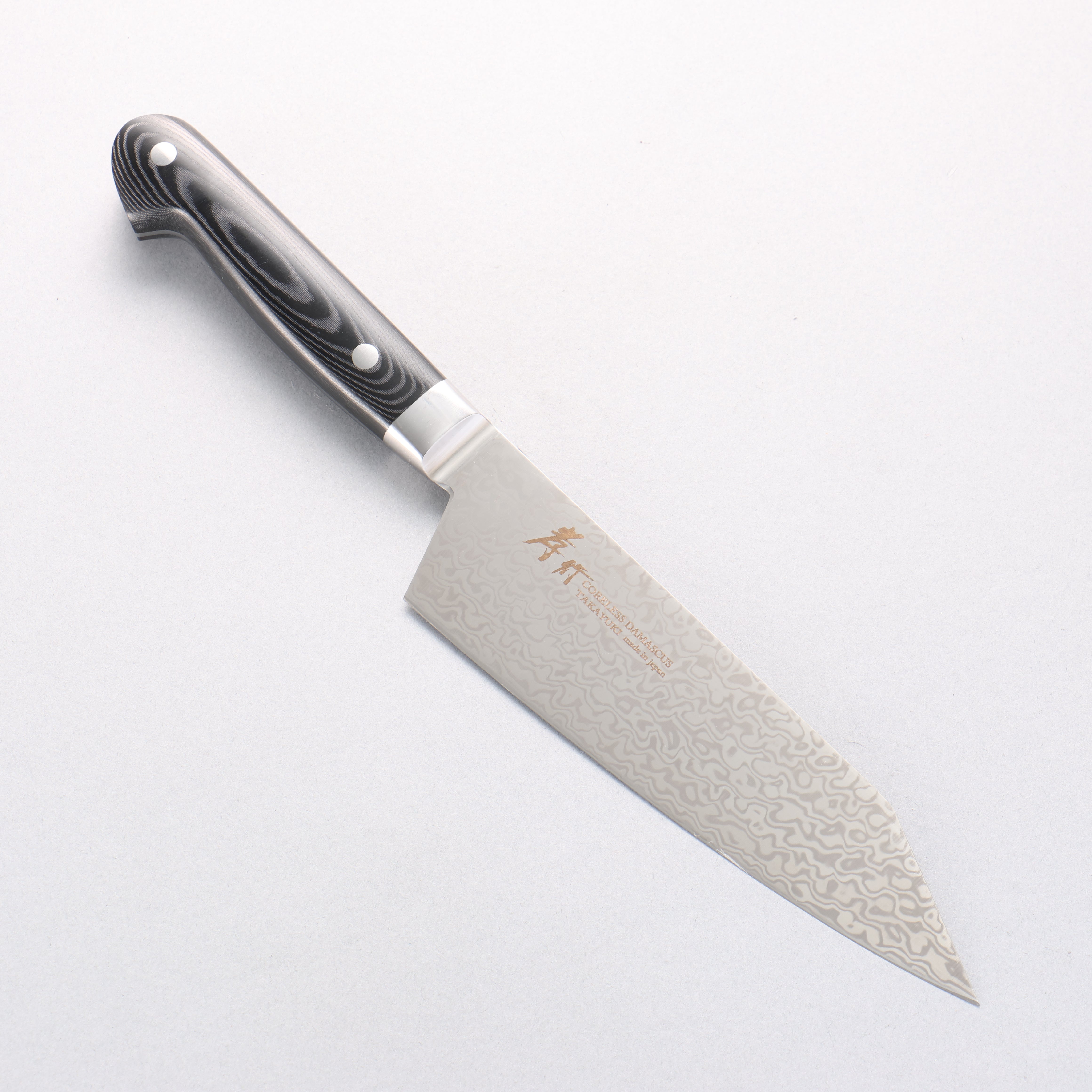 堺 孝行 無芯 大馬士革紋 劍型三德刀 160mm 黑米卡塔(樹脂複合材料)握把 - 清助刃物