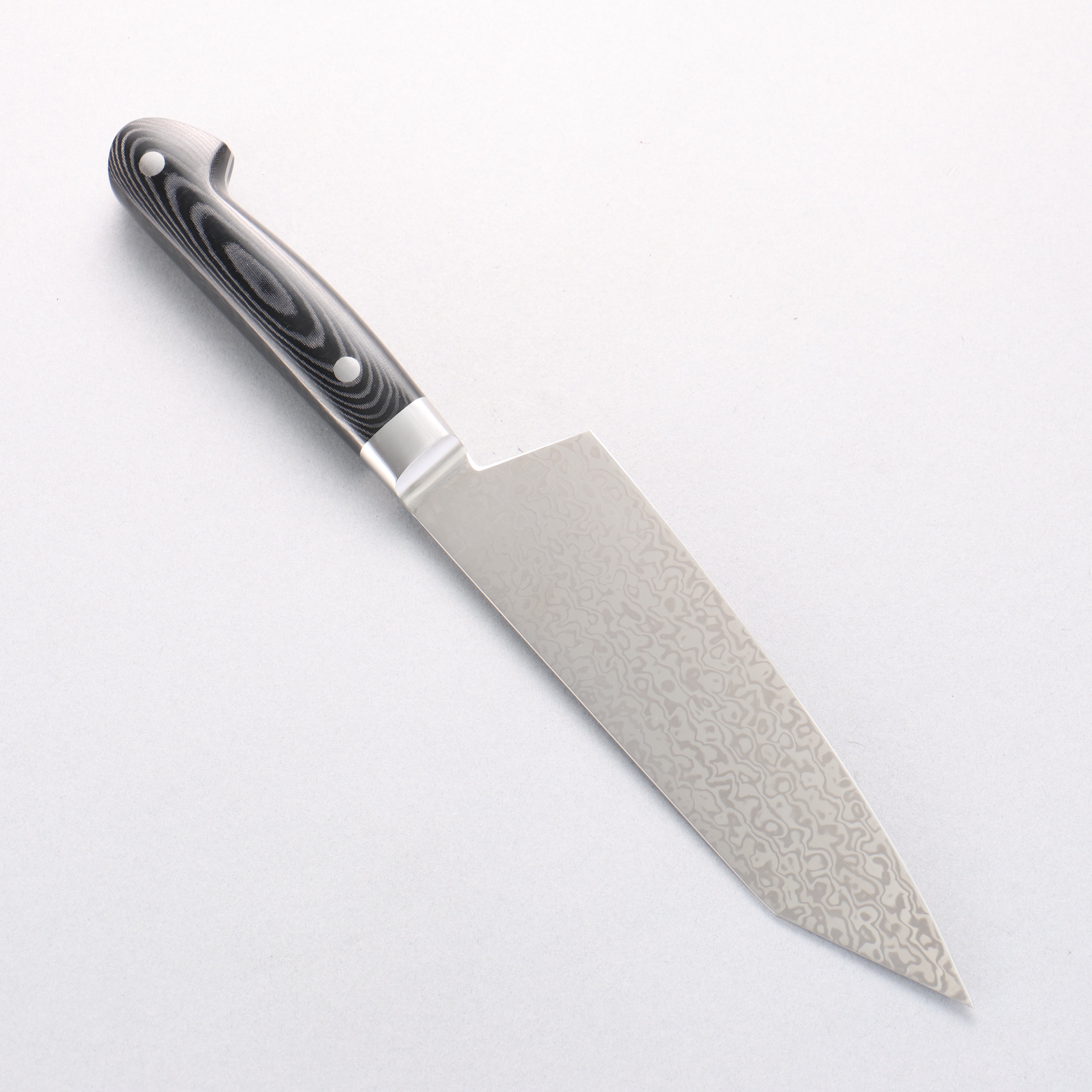 堺 孝行 無芯 大馬士革紋 劍型三德刀 160mm 黑米卡塔(樹脂複合材料)握把 - 清助刃物