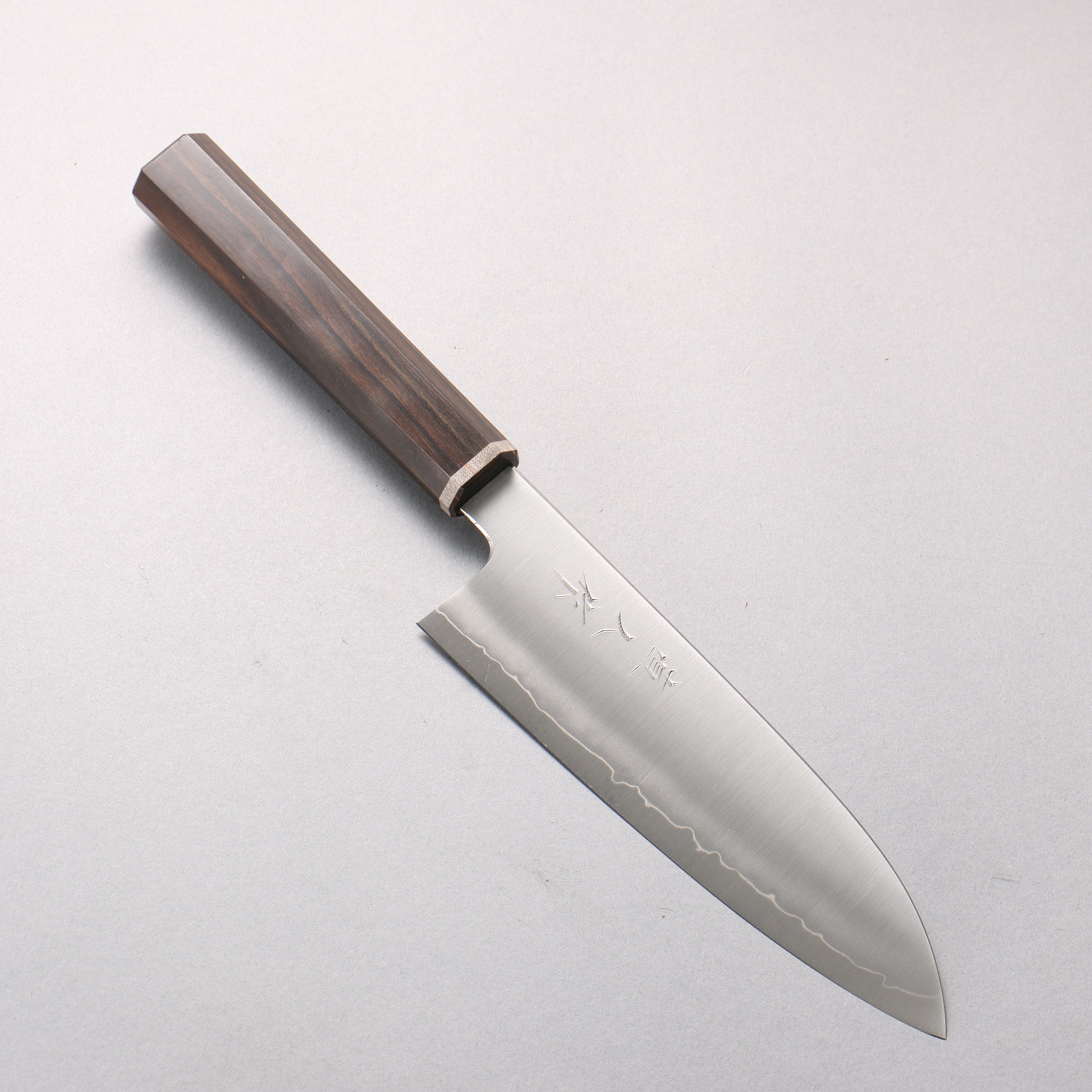 明神直人 特殊鈷合金 三德刀 170mm 條紋烏木(窄套圈:黑色穩定木) 握把 - 清助刃物