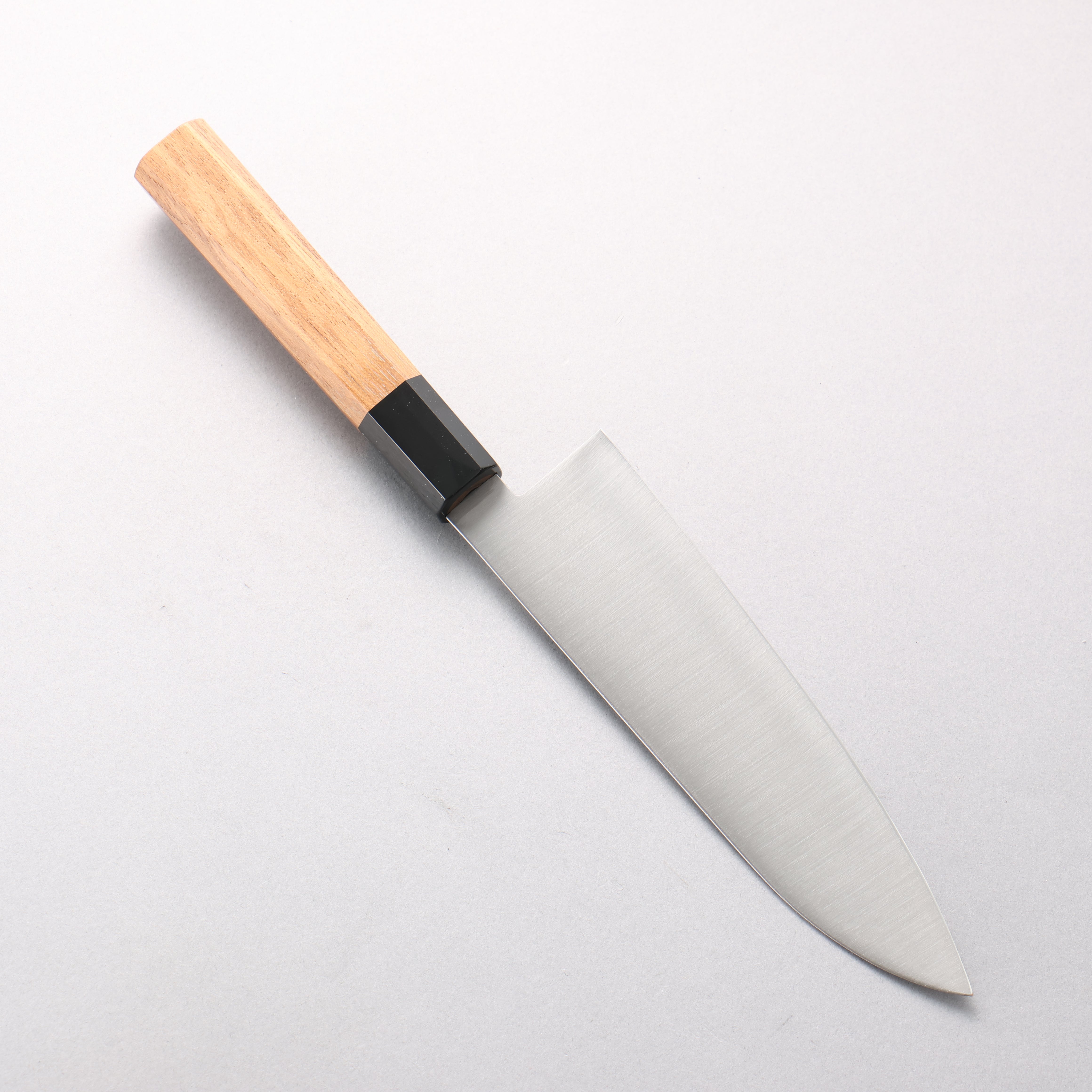 清助 不鏽鋼 三德刀 180mm 柚木 (口輪:黑塑膠) 握把 - 清助刃物