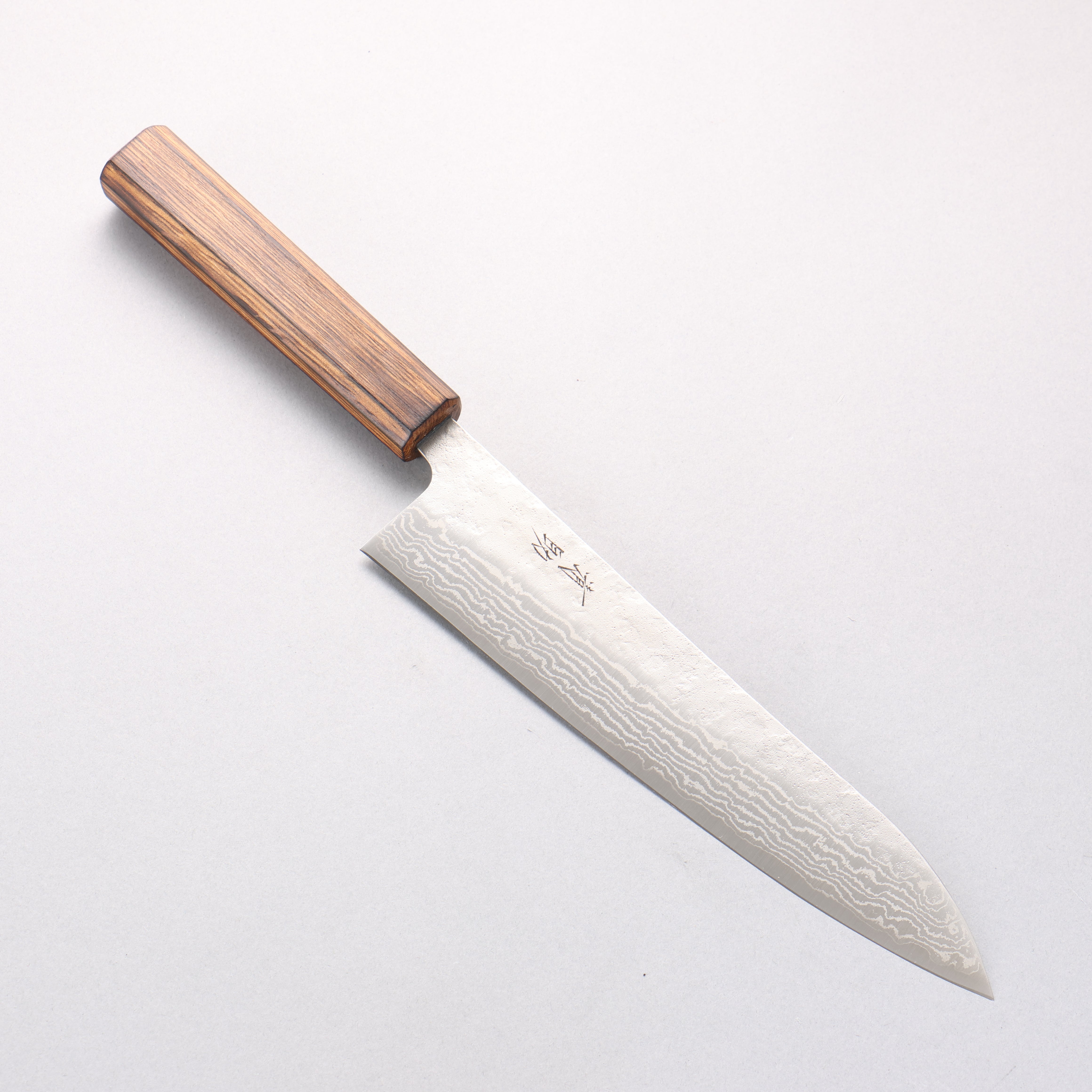 清助 不鏽鋼 440C 鎚目 大馬士革紋 牛刀 210mm 橡木 握把 - 清助刃物