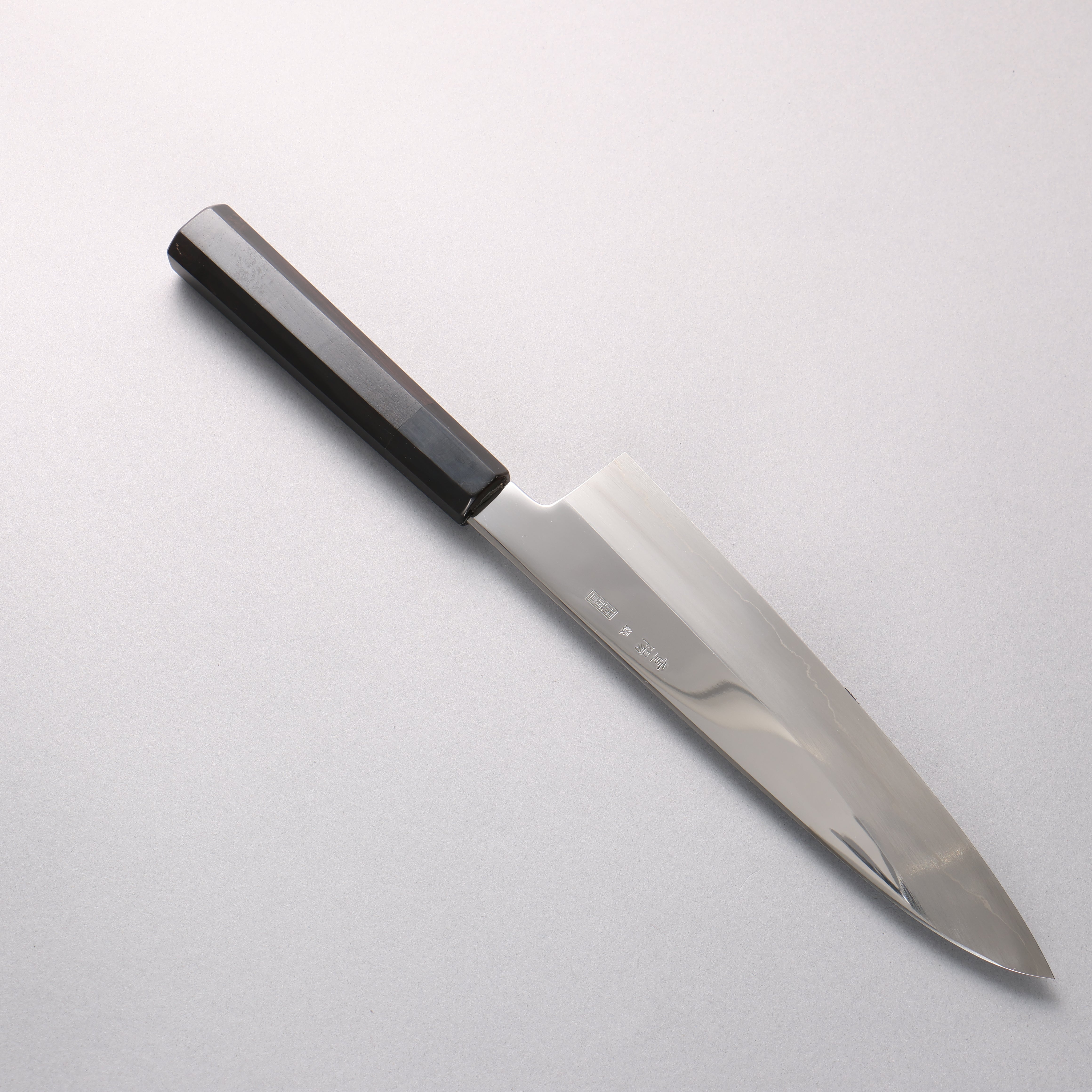 重陽 銀三鋼 鏡面處理 牛刀 210mm 黑檀 (口輪:黑水牛角) 握把 - 清助刃物