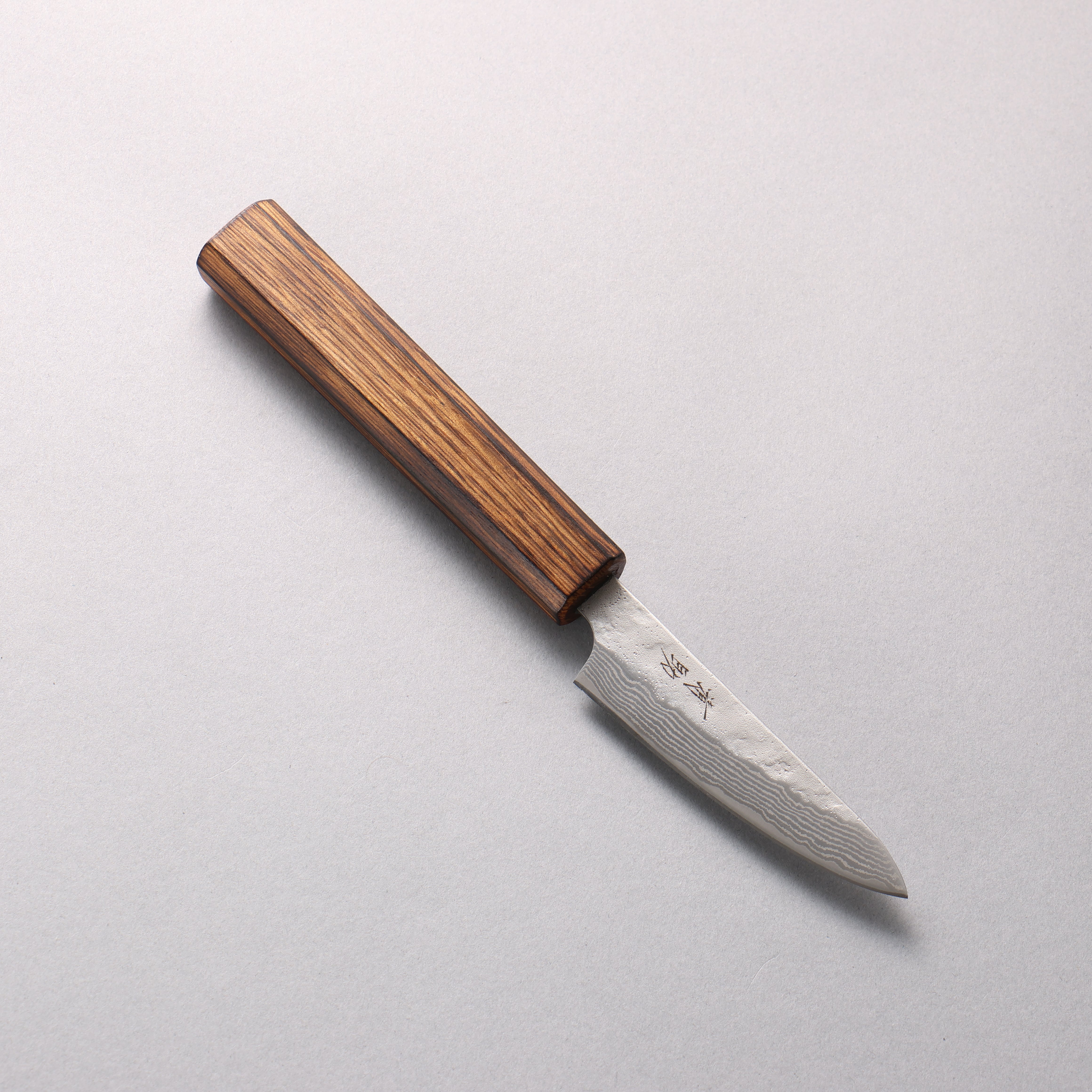 清助 不鏽鋼 440C 鎚目 大馬士革紋 多用途小刀 80mm 橡木 握把