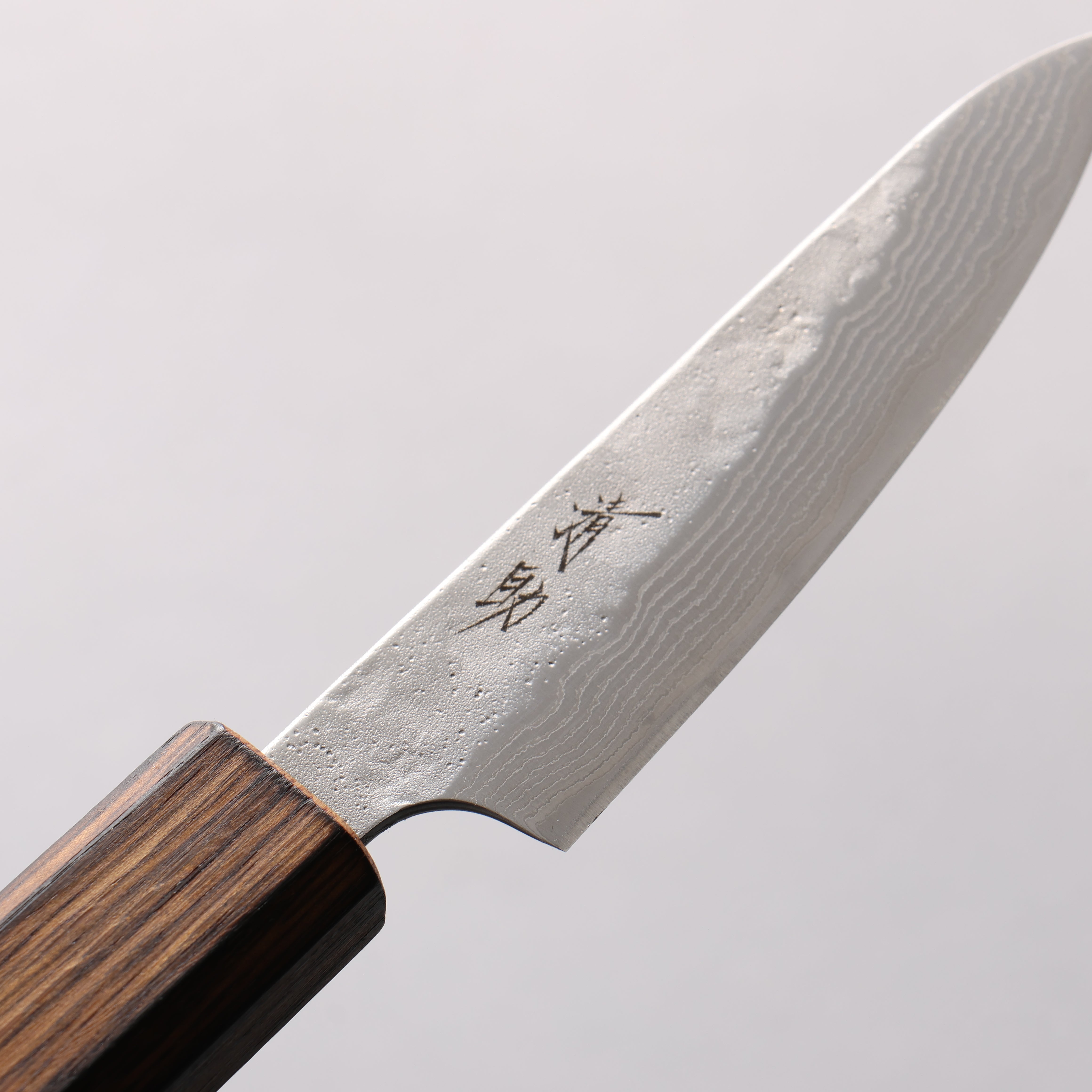 清助 不鏽鋼 440C 鎚目 大馬士革紋 多用途小刀 80mm 橡木 握把