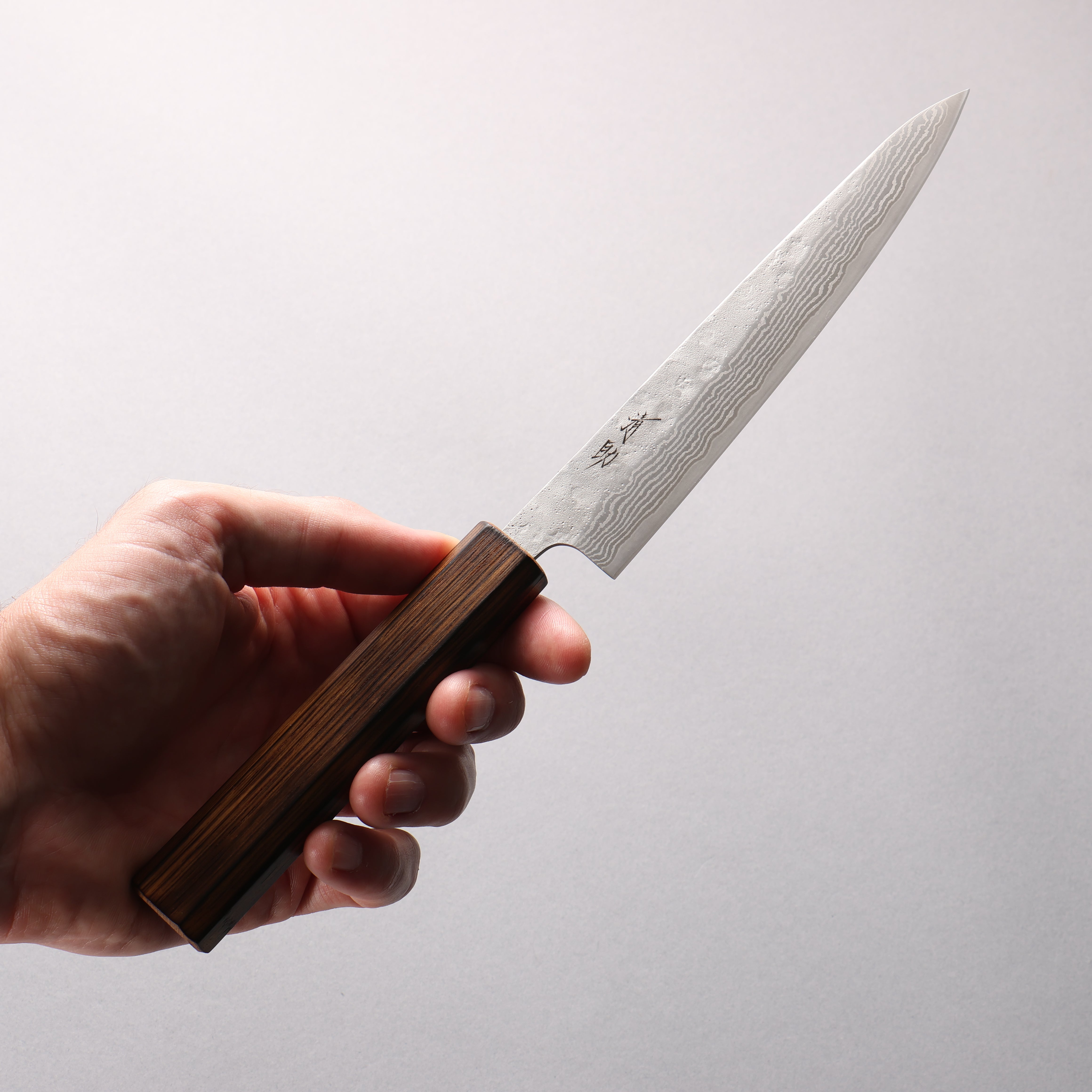 清助 不鏽鋼 440C 鎚目 大馬士革紋 多用途小刀 150mm 橡木 握把