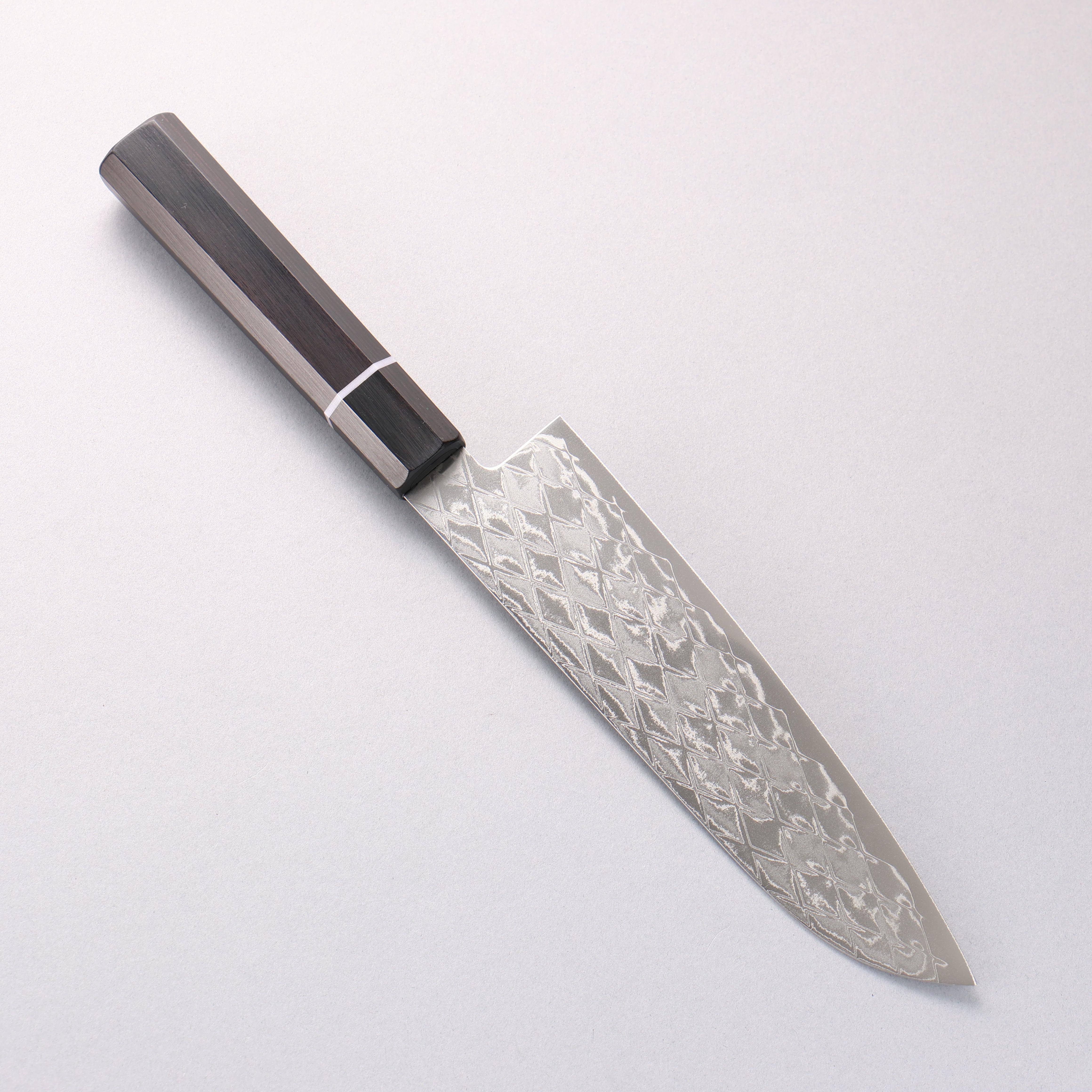 清助 AUS10 鏡面菱格紋 三德刀 180mm 黑合成木 握把 - 清助刃物