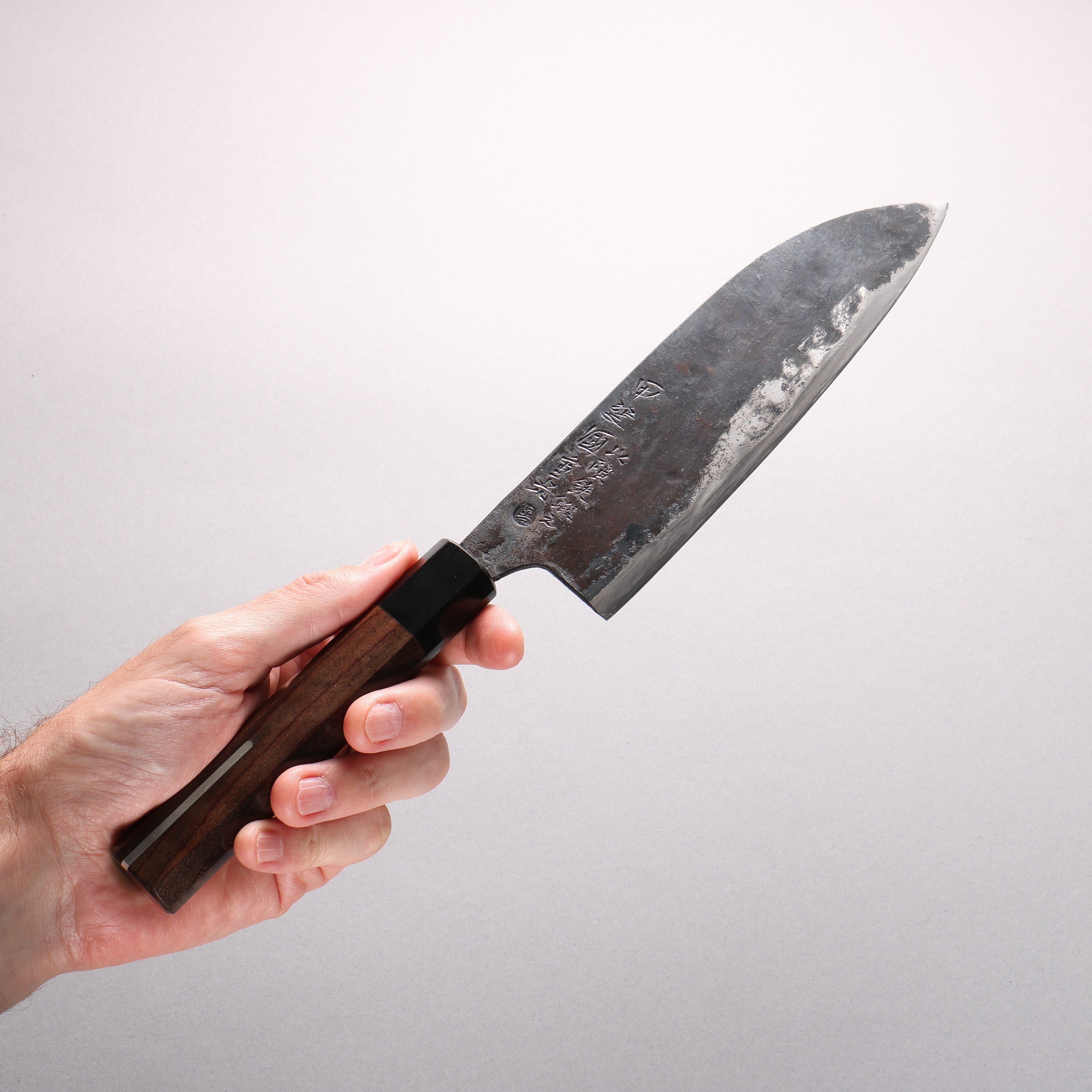 伊藤重光 Tamahagane 隕石夾層 黑打 三德刀 180mm 紫檀木(口輪:黑合成木/銀線) 握把