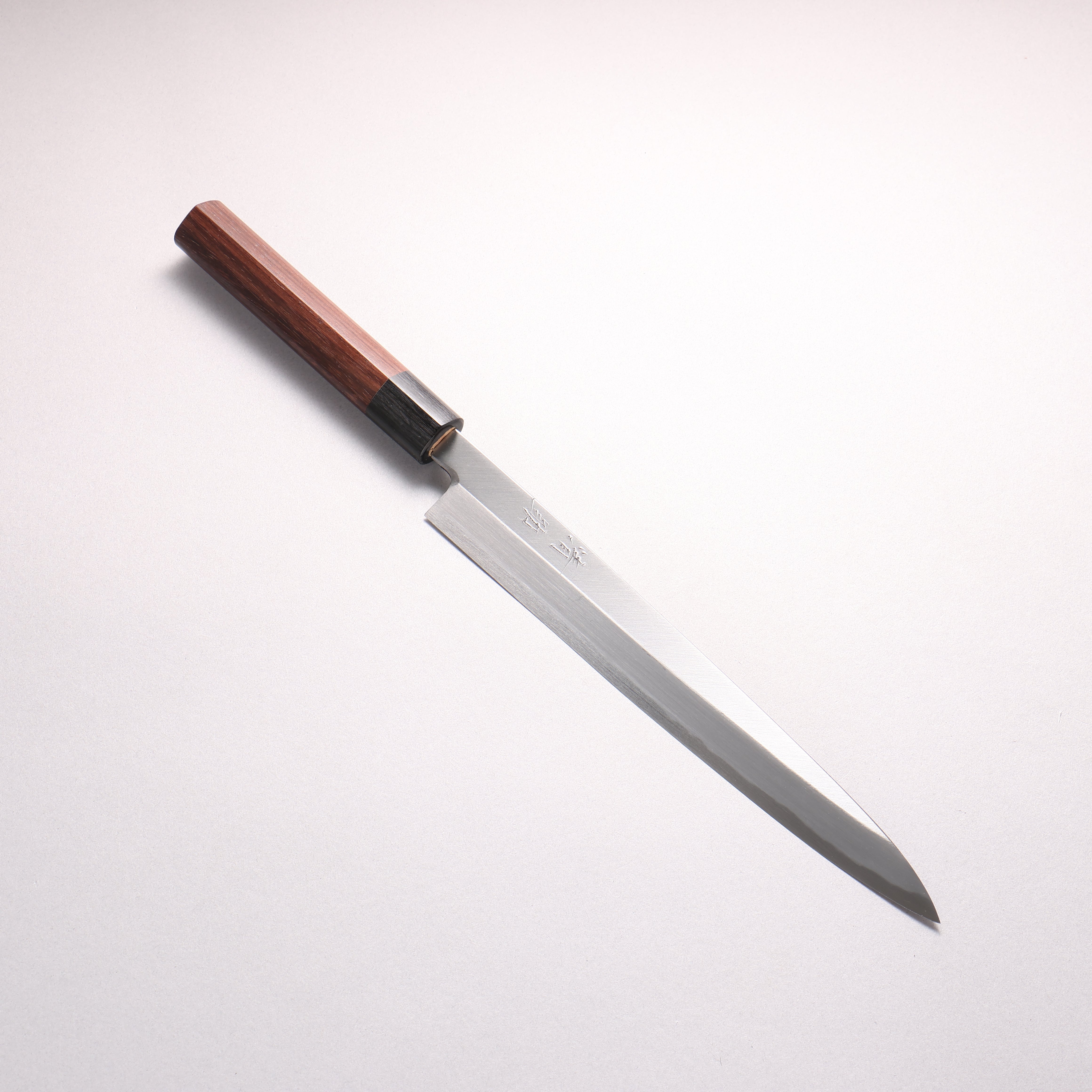 清助 白鋼 霞研 柳刃 240mm 紫檀木(口輪:黑合成木)鎬形 握把