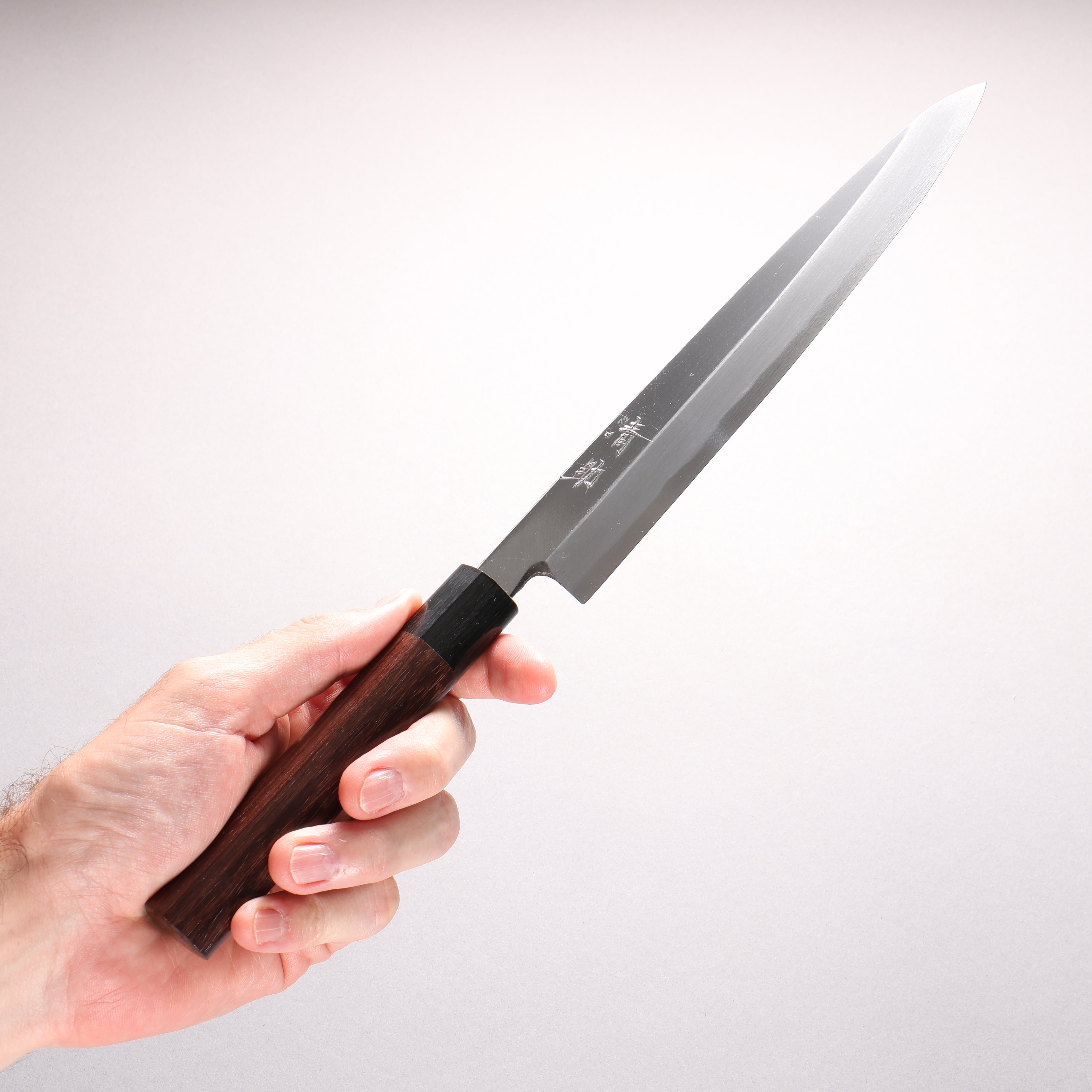 清助 白鋼 霞研 柳刃 240mm 紫檀木(口輪:黑合成木)鎬形 握把