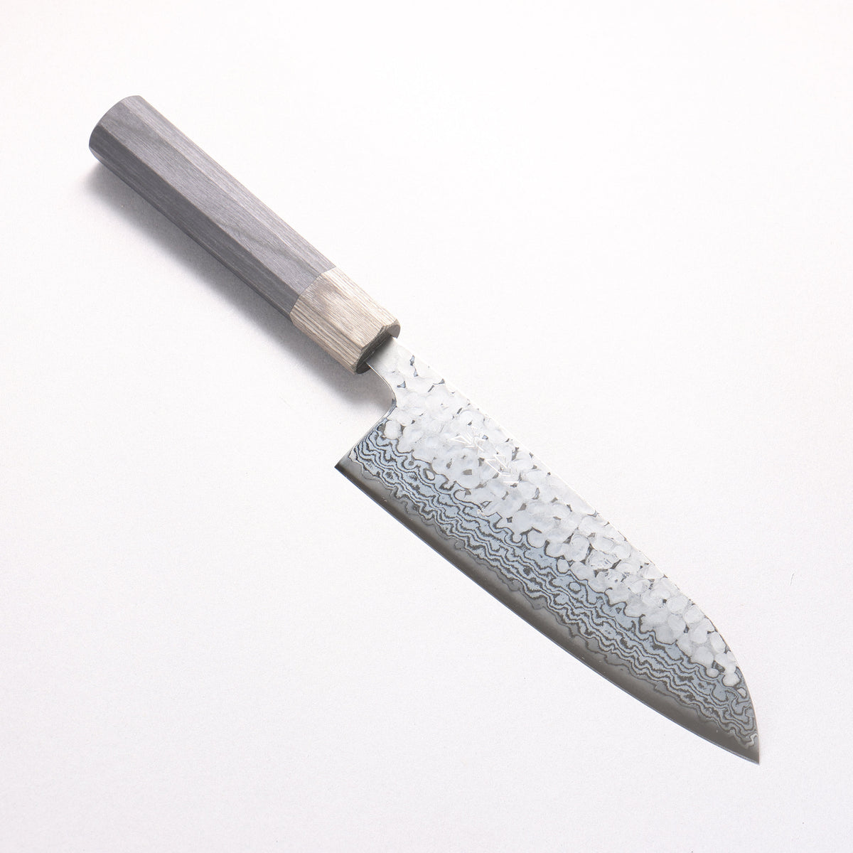 翁流 銀三鋼 鎚目 大馬士革紋 月白 三德刀 165mm 黑合成木 握把 - 清助刃物